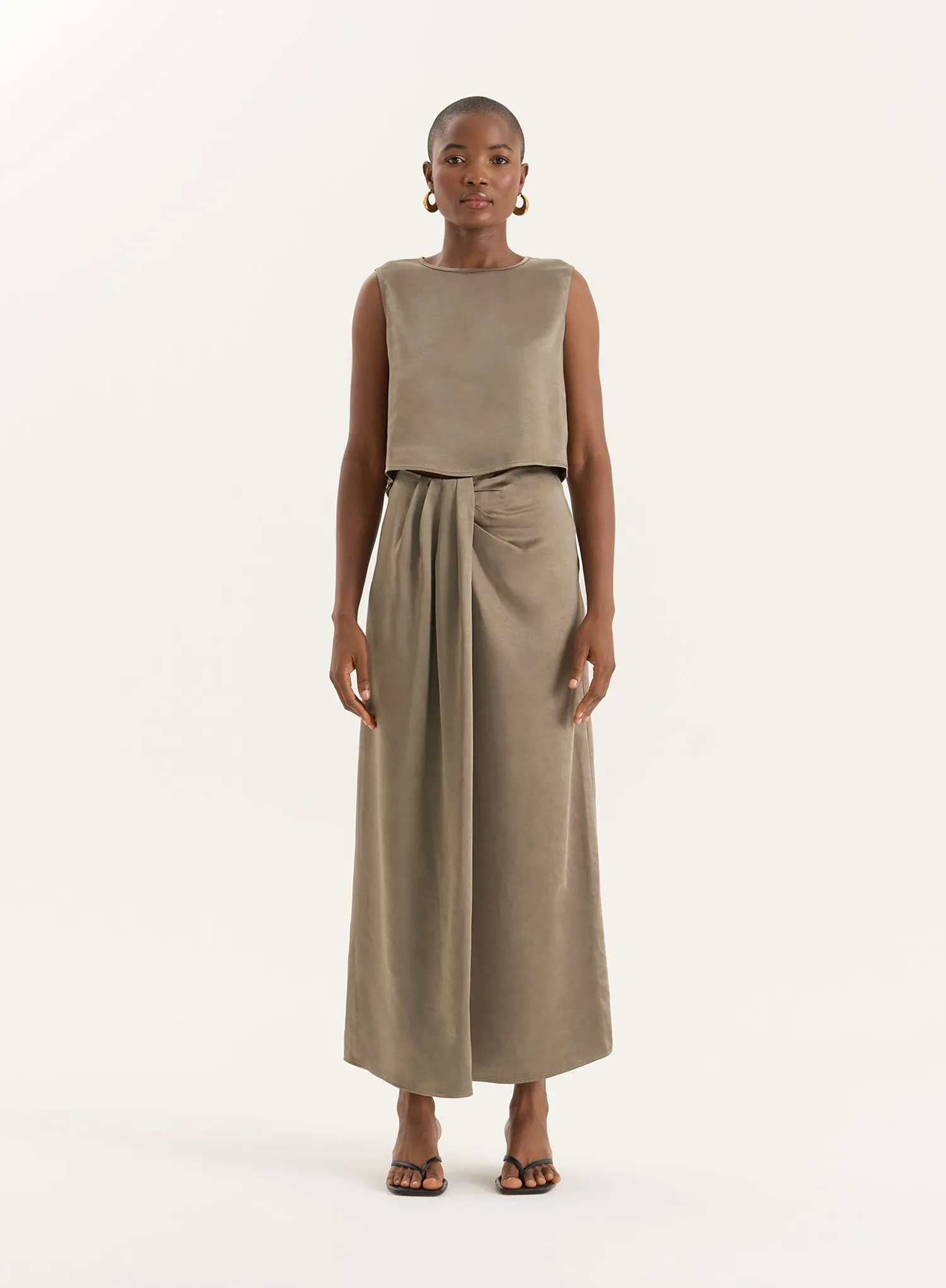 Olive Satin Maxi Skirt- Verona sold by 4th and Reckless