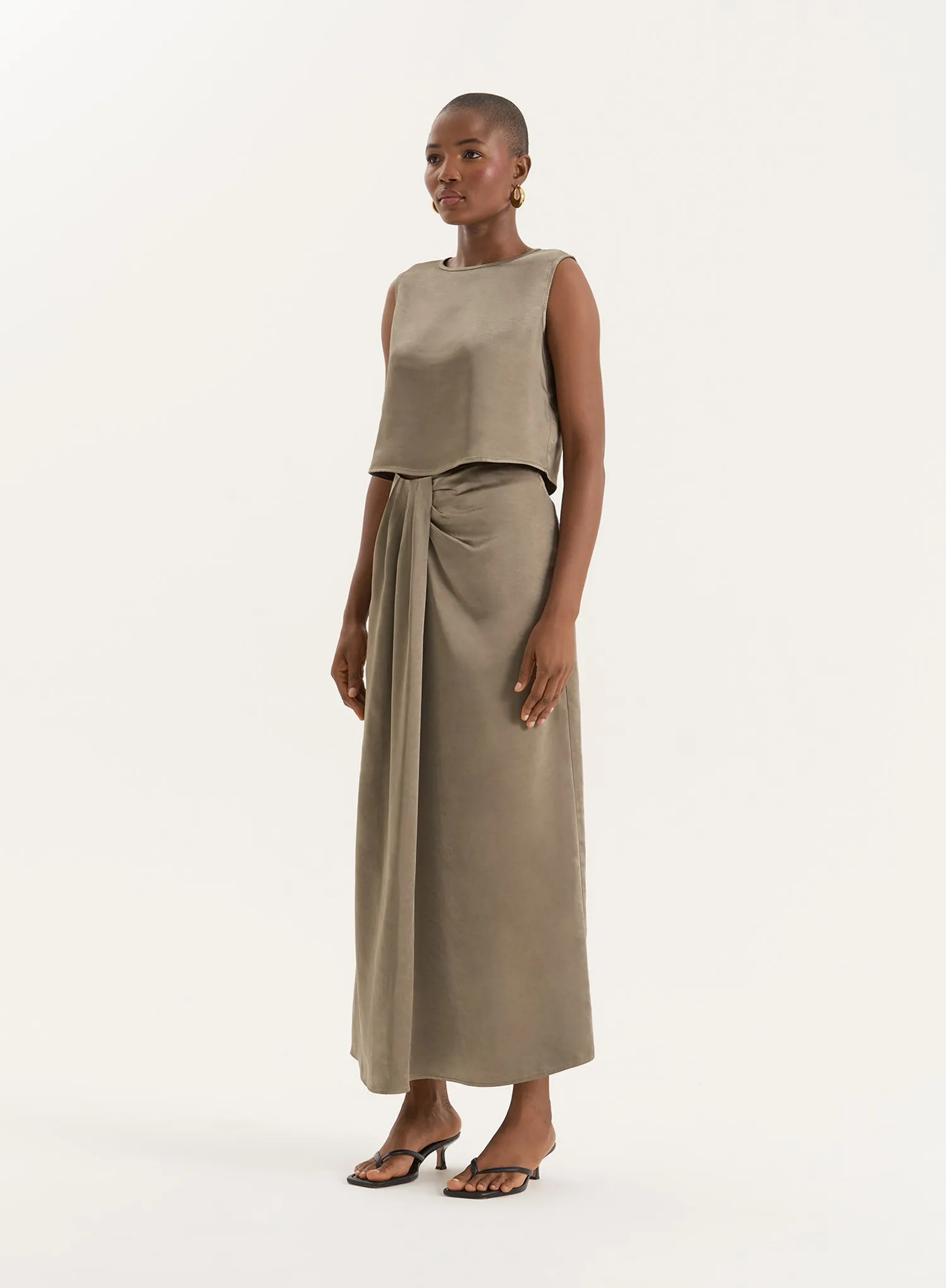 Olive Satin Maxi Skirt- Verona sold by 4th and Reckless product image thumbnail 2