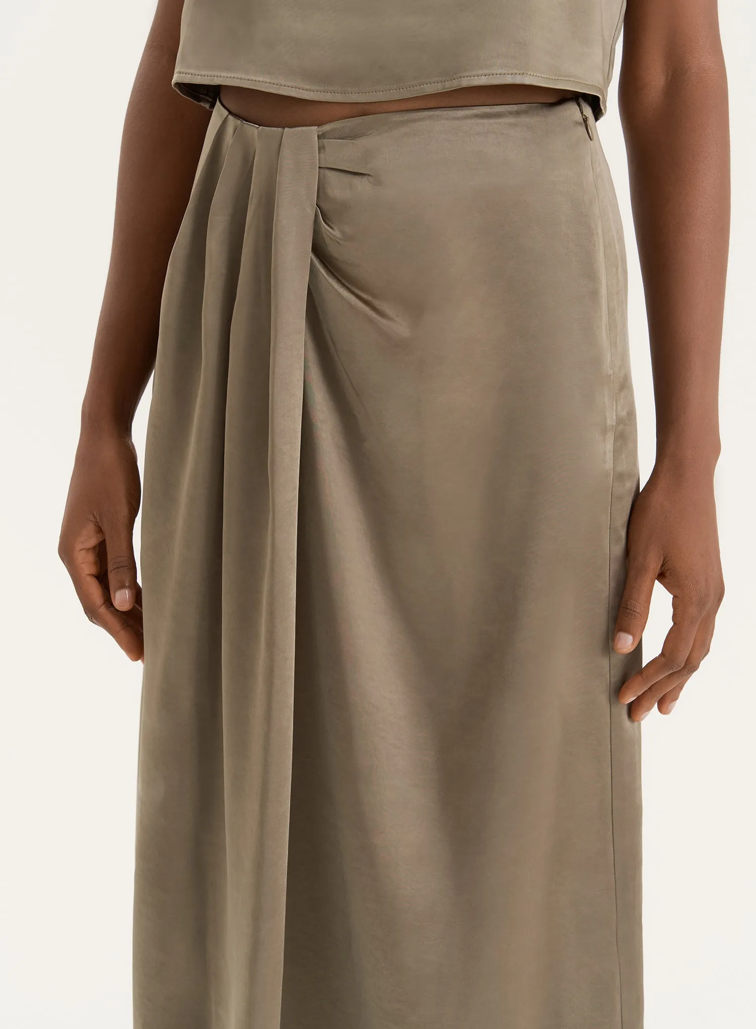 Olive Satin Maxi Skirt- Verona sold by 4th and Reckless product image thumbnail 3