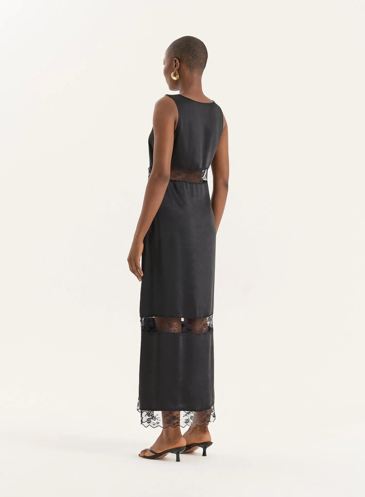 Black Satin Lace Cut Out Maxi Dress sold by 4th and Reckless product image thumbnail 4