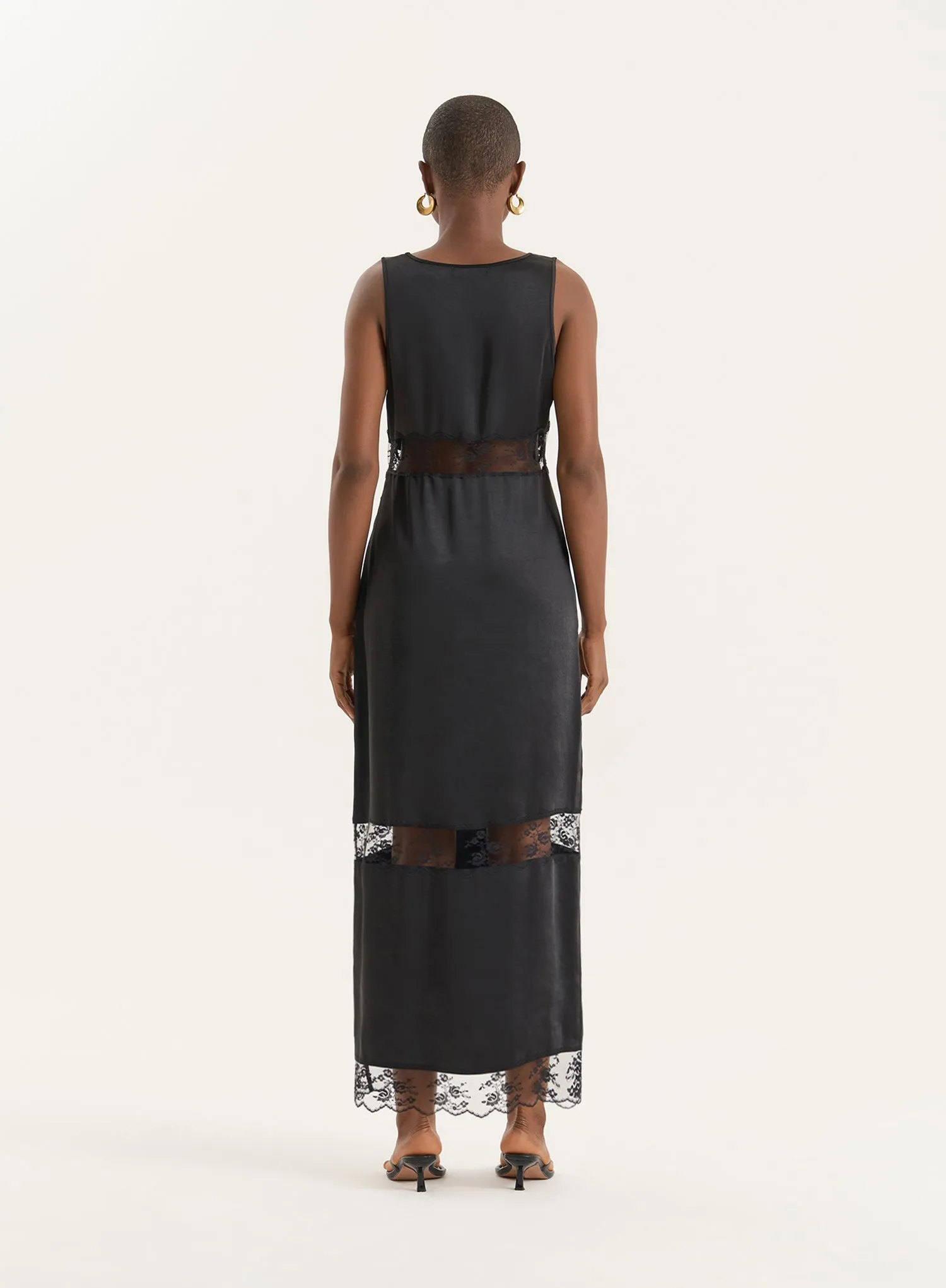 Black Satin Lace Cut Out Maxi Dress sold by 4th and Reckless product image thumbnail 5