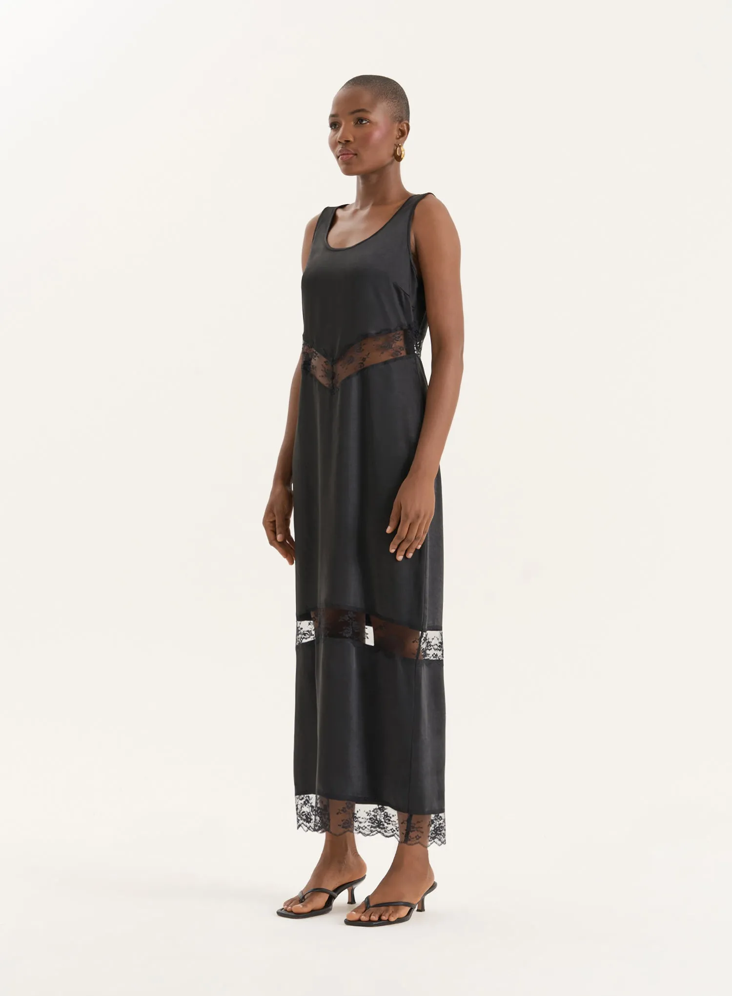 Black Satin Lace Cut Out Maxi Dress sold by 4th and Reckless product image thumbnail 2