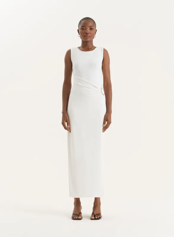 White Gathered Waist Jersey Maxi Dress- Nia sold by 4th and Reckless