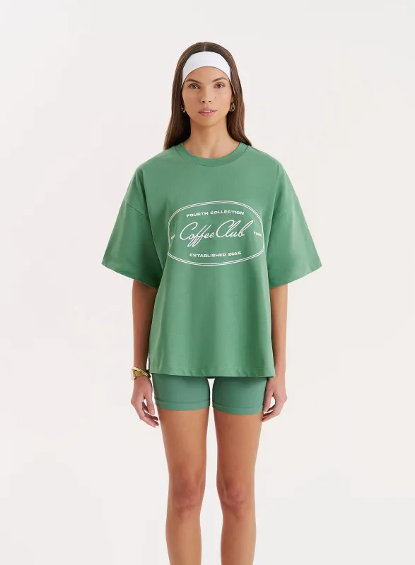 Green Coffee Club Slogan Oversized T-shirt- Vienna sold by 4th and Reckless