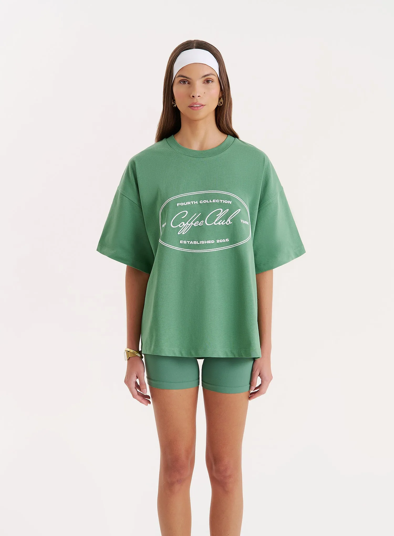Green Coffee Club Slogan Oversized T-shirt- Vienna sold by 4th and Reckless