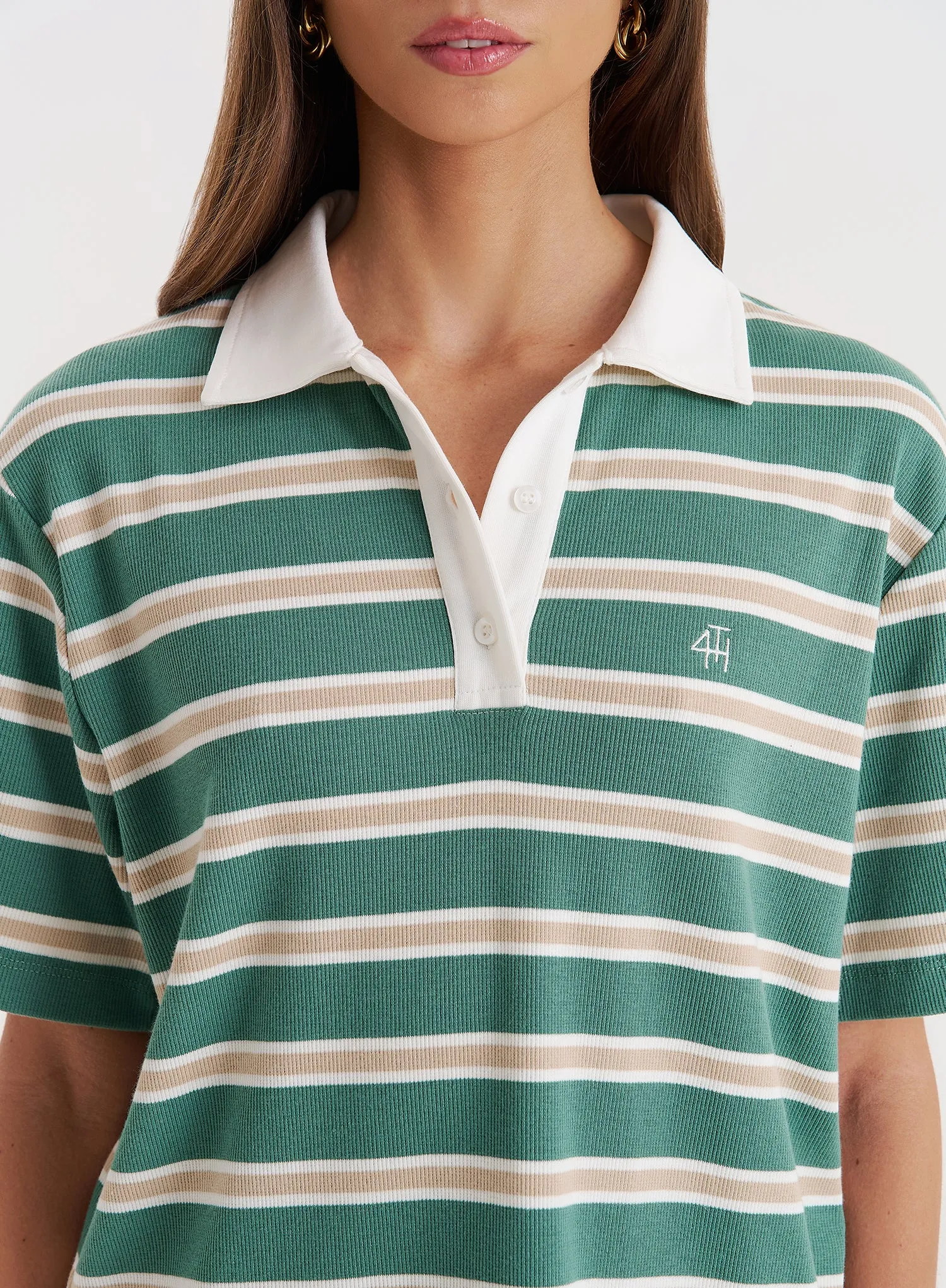 Green Stripe Short Sleeve Polo Top- Ralph sold by 4th and Reckless product image thumbnail 3