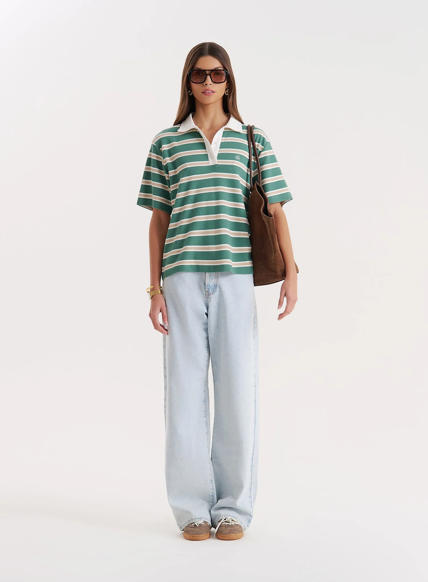 Green Stripe Short Sleeve Polo Top- Ralph sold by 4th and Reckless product image thumbnail 4