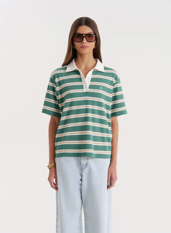 Green Stripe Short Sleeve Polo Top- Ralph sold by 4th and Reckless