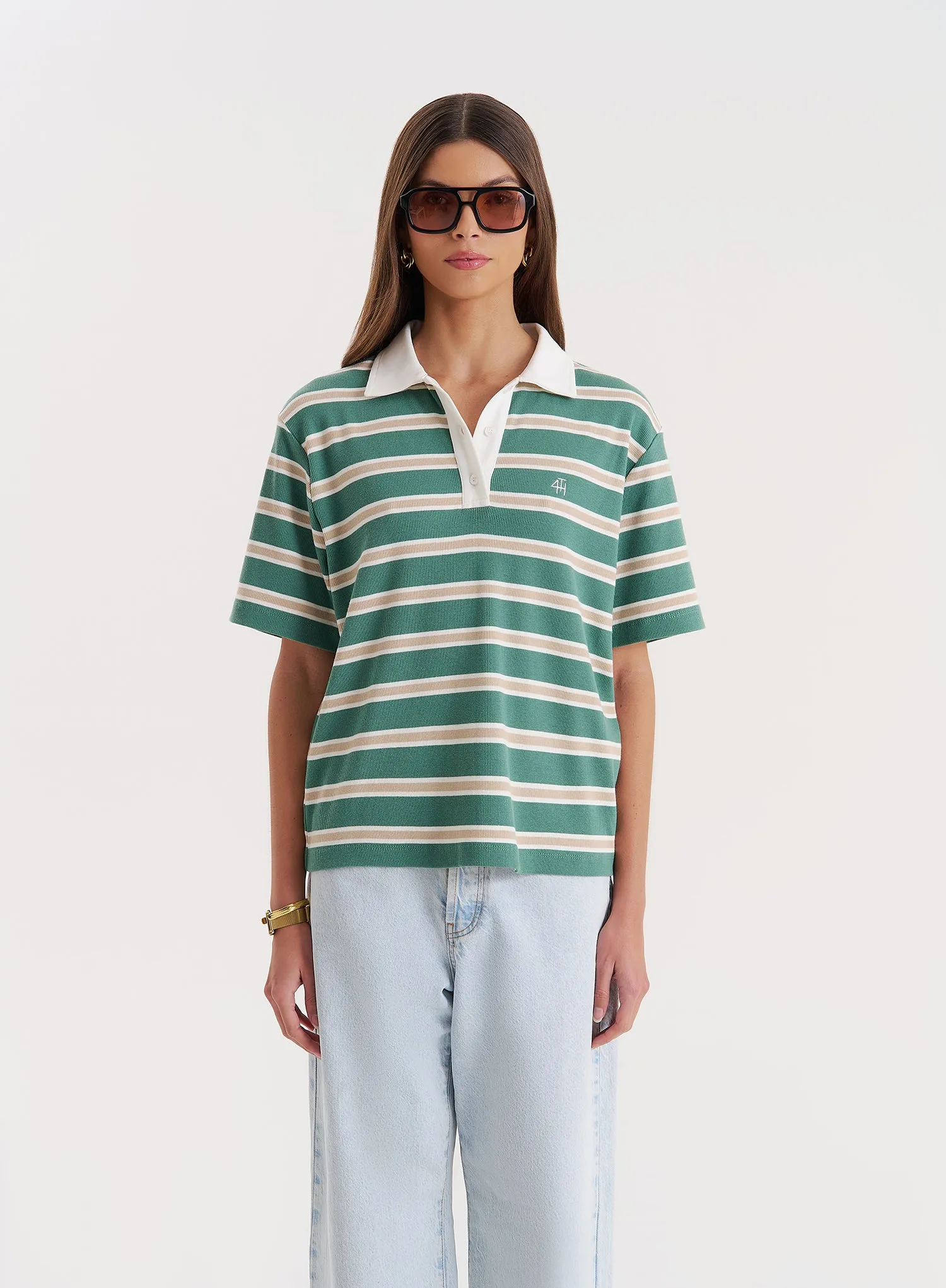 Green Stripe Short Sleeve Polo Top- Ralph sold by 4th and Reckless