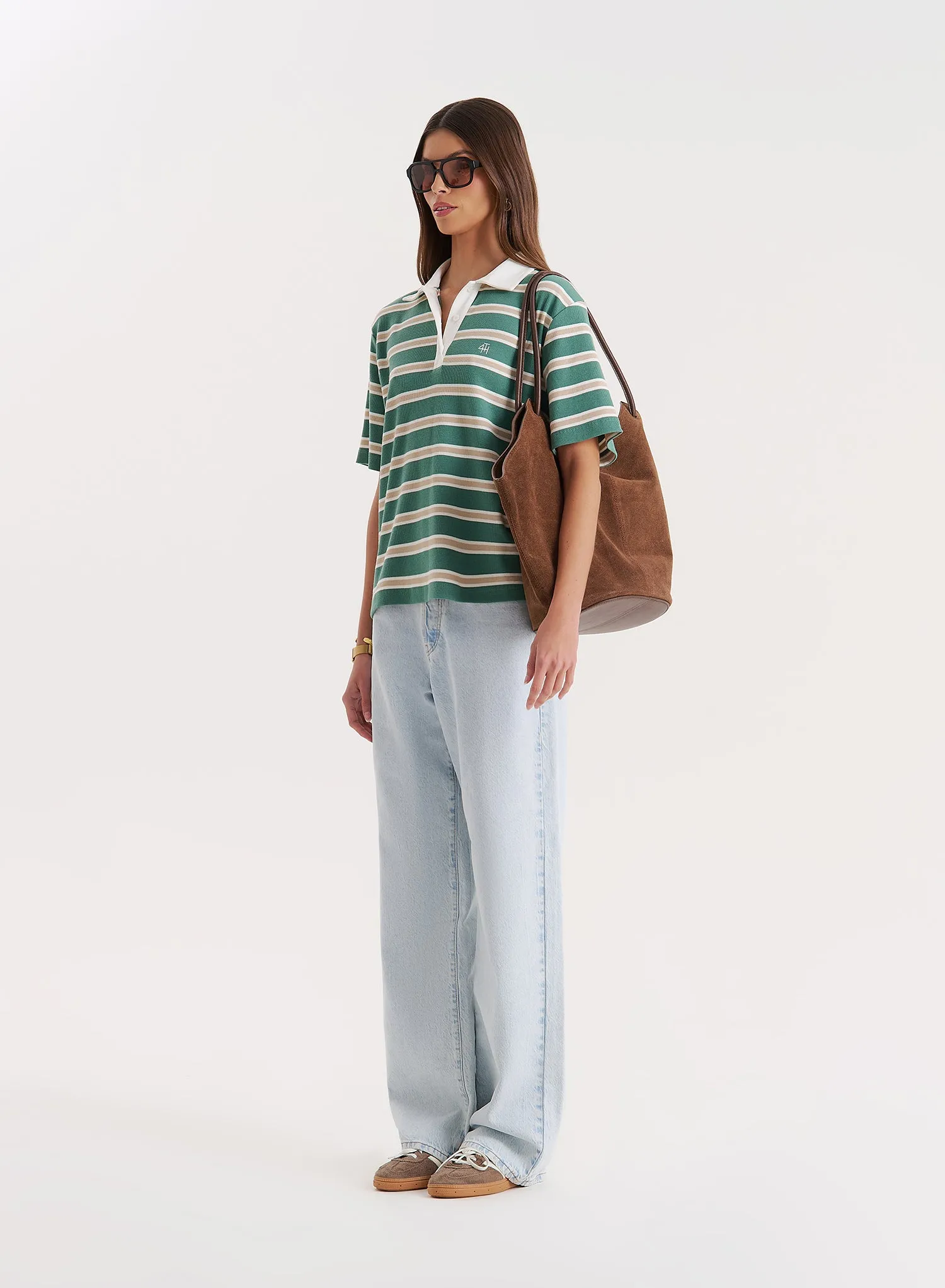 Green Stripe Short Sleeve Polo Top- Ralph sold by 4th and Reckless product image thumbnail 2