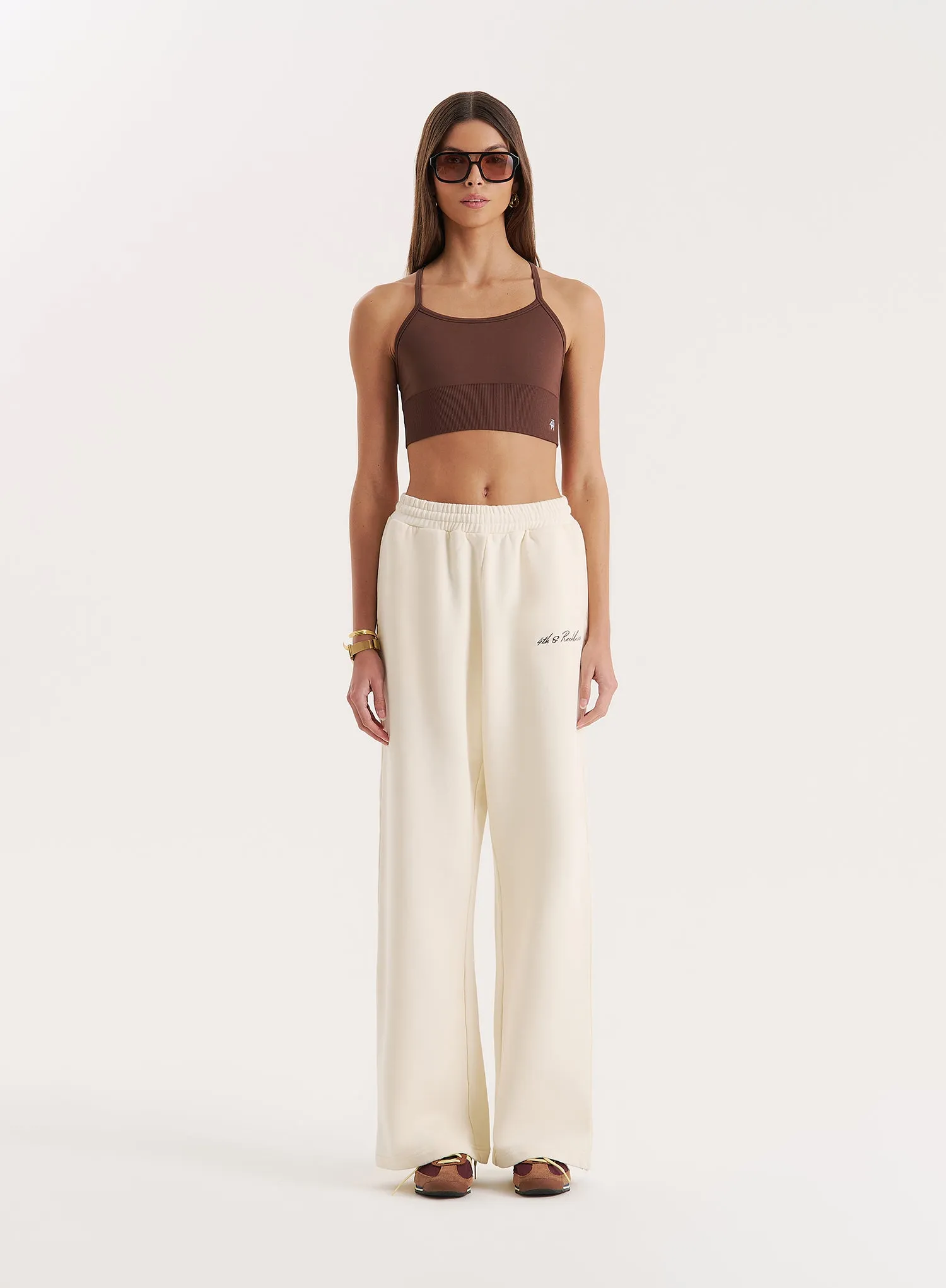 Buttercream 4th Wide Leg Branded Joggers sold by 4th and Reckless