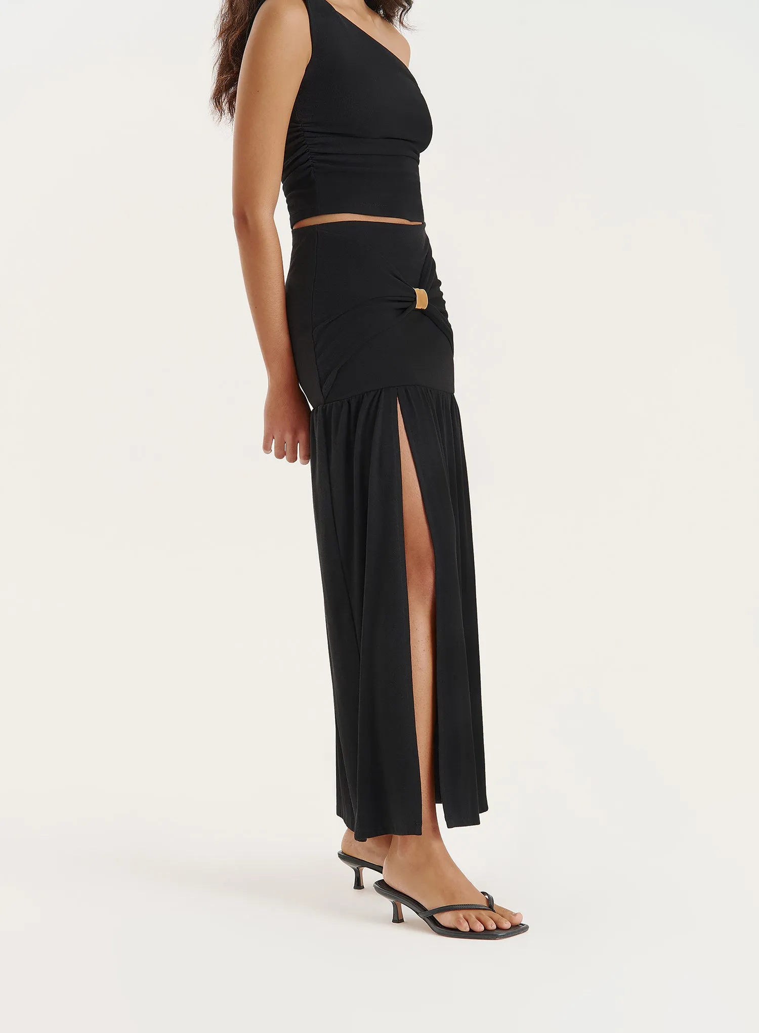 Black Drop Waist Side Split Maxi Skirt sold by 4th and Reckless product image thumbnail 5