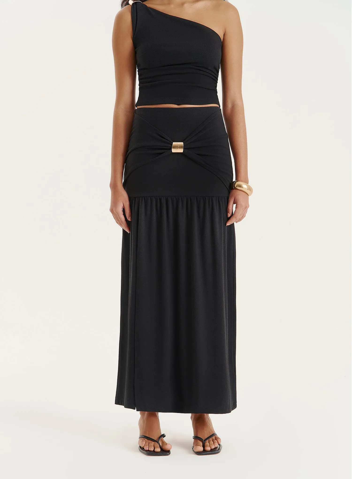 Black Drop Waist Side Split Maxi Skirt sold by 4th and Reckless product image thumbnail 2