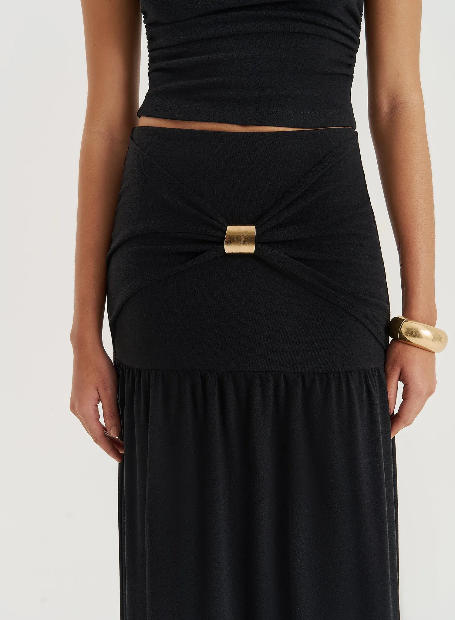 Black Drop Waist Side Split Maxi Skirt sold by 4th and Reckless product image thumbnail 3
