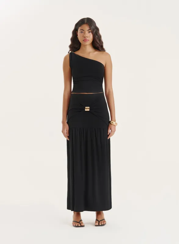 Black Drop Waist Side Split Maxi Skirt- Mai sold by 4th and Reckless