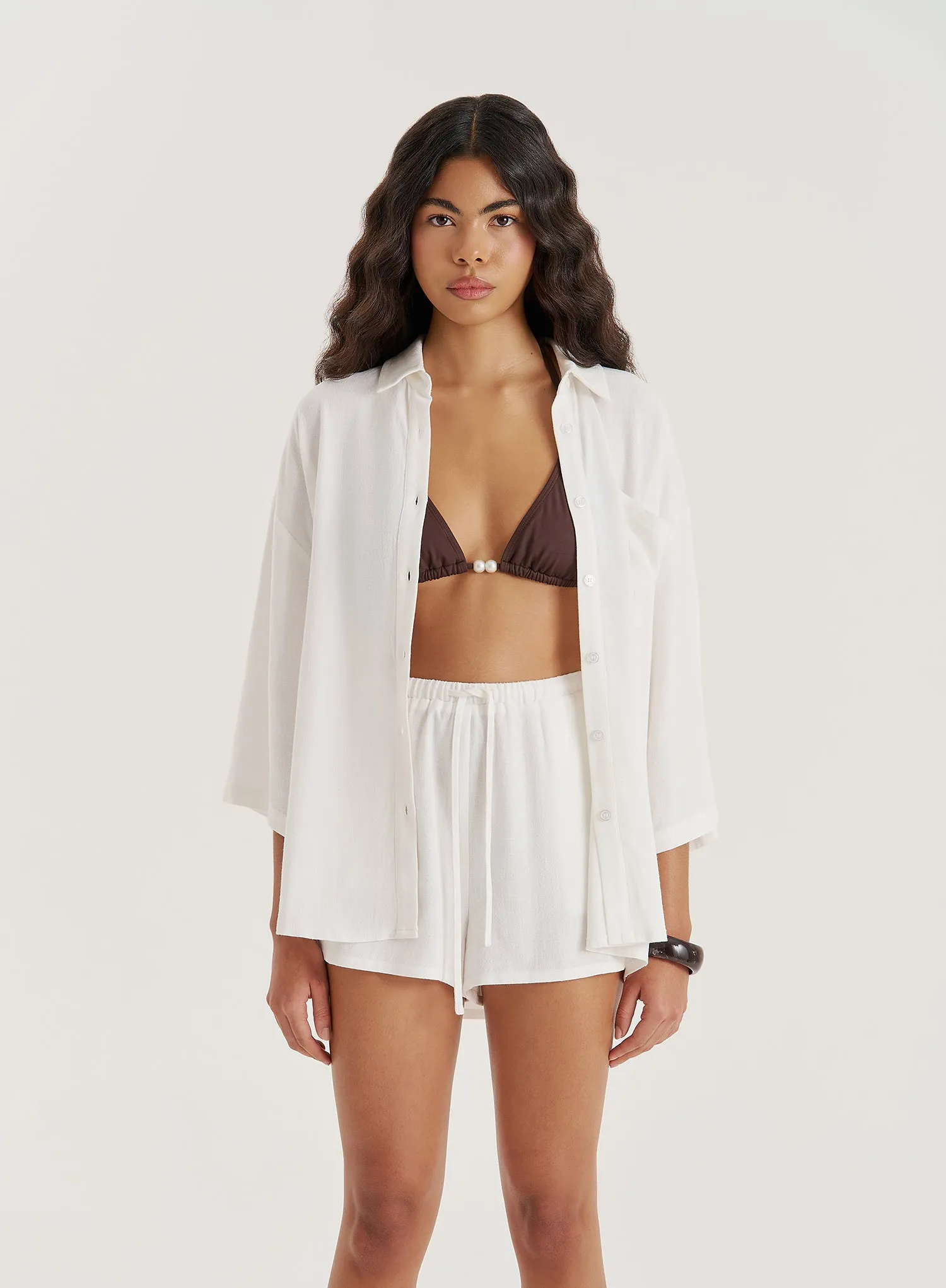 White Linen Blend Tie Waist Short sold by 4th and Reckless product image thumbnail 4