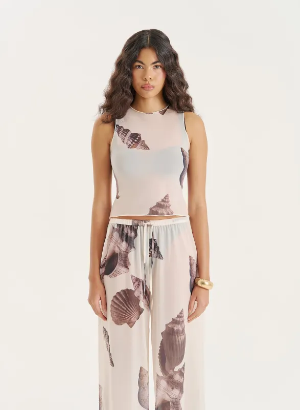 Cream Shell Printed Sleeveless Top sold by 4th and Reckless