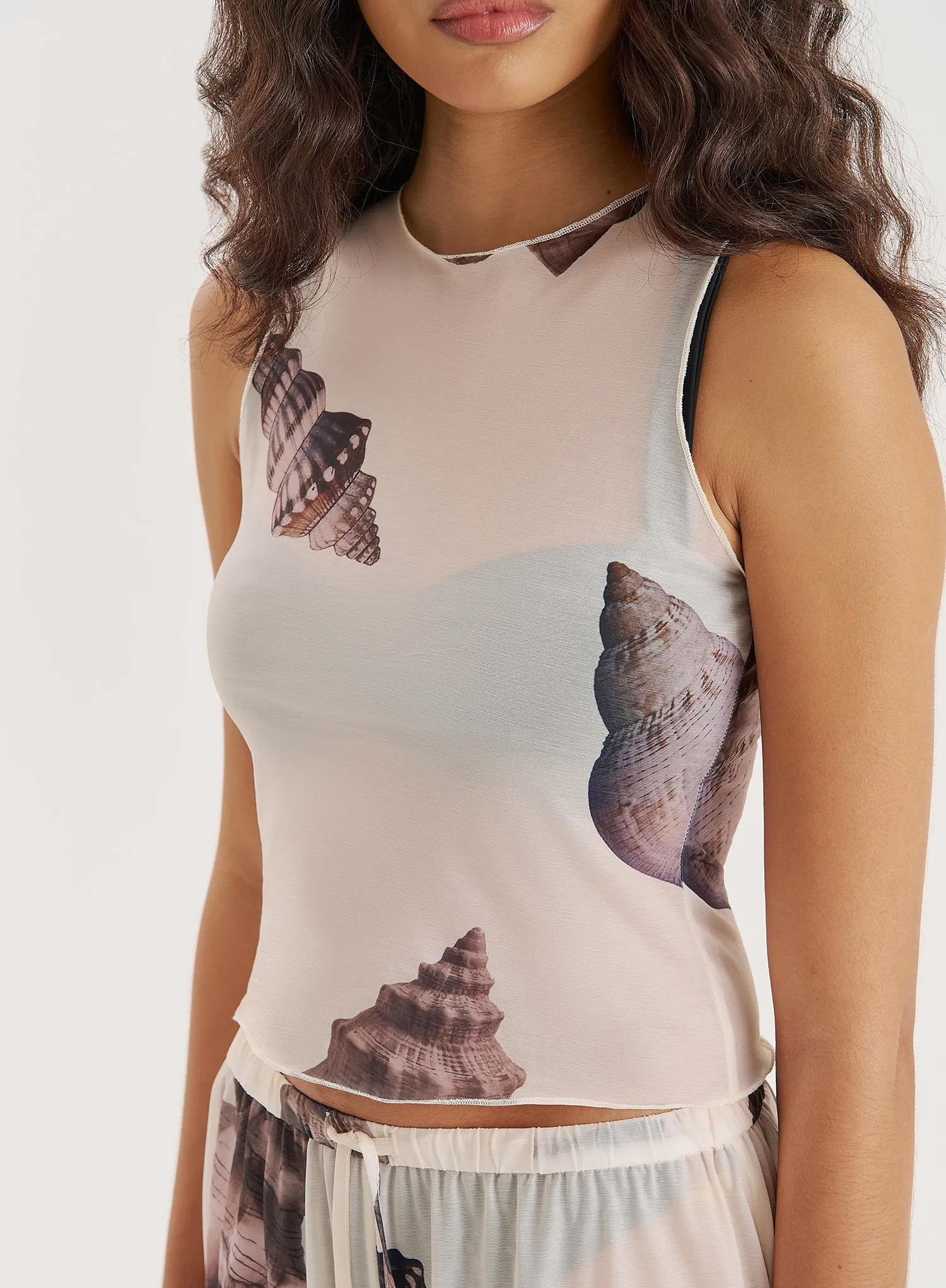 Cream Shell Printed Sleeveless Top sold by 4th and Reckless product image thumbnail 3