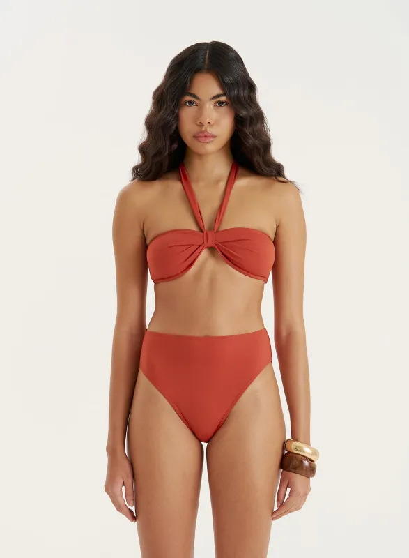 Coral Halterneck Tie Bikini Top- Gia sold by 4th and Reckless