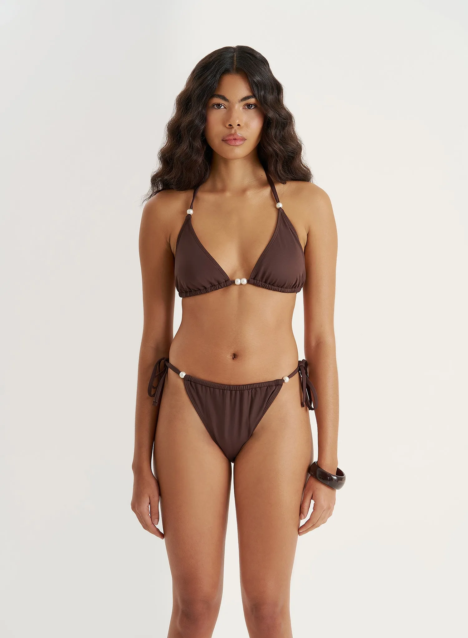 Chocolate Brown Tie Triangle Bikini Top- Jaya sold by 4th and Reckless