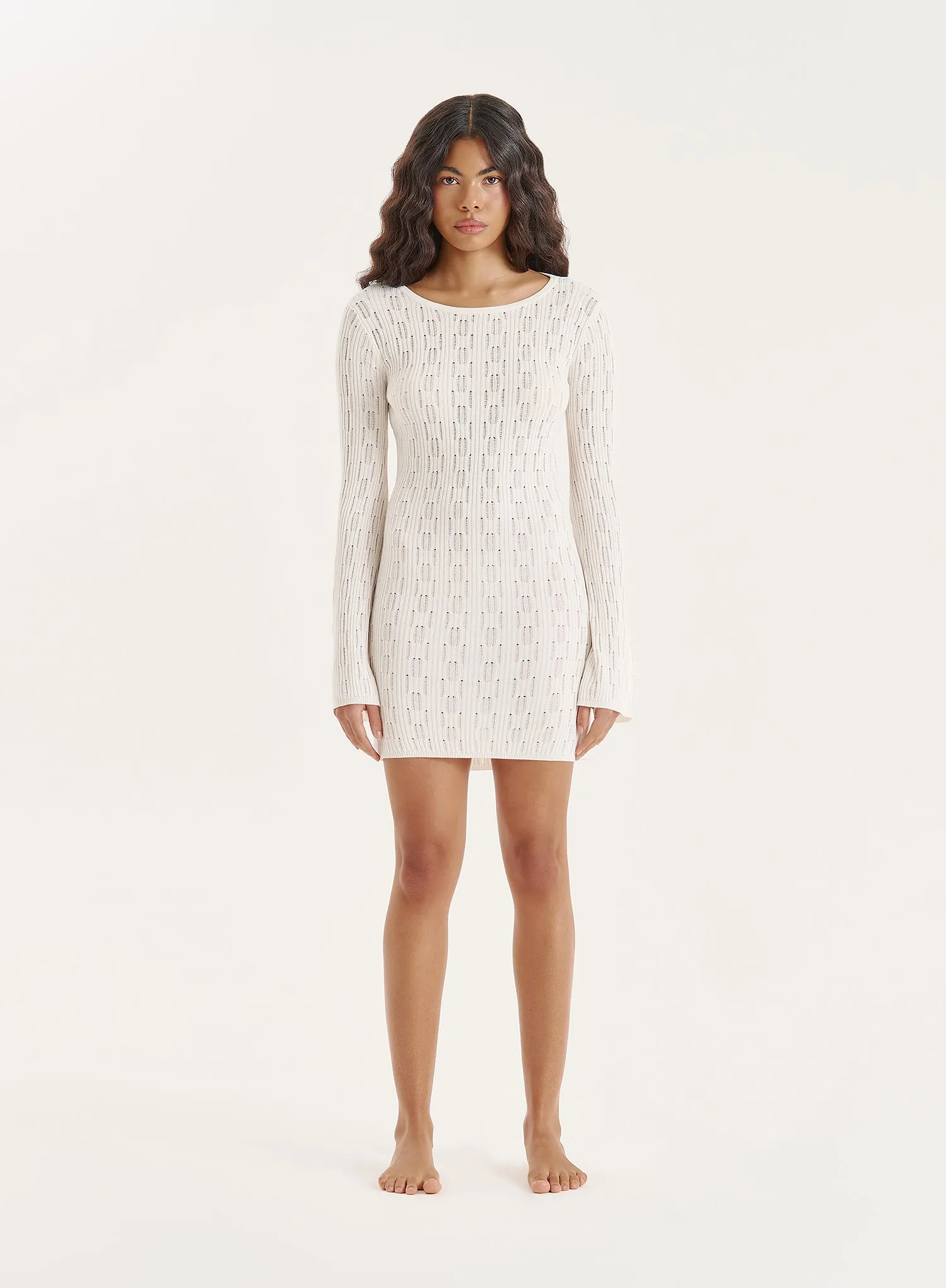 White Knitted Open Back Crochet Mini Dress sold by 4th and Reckless