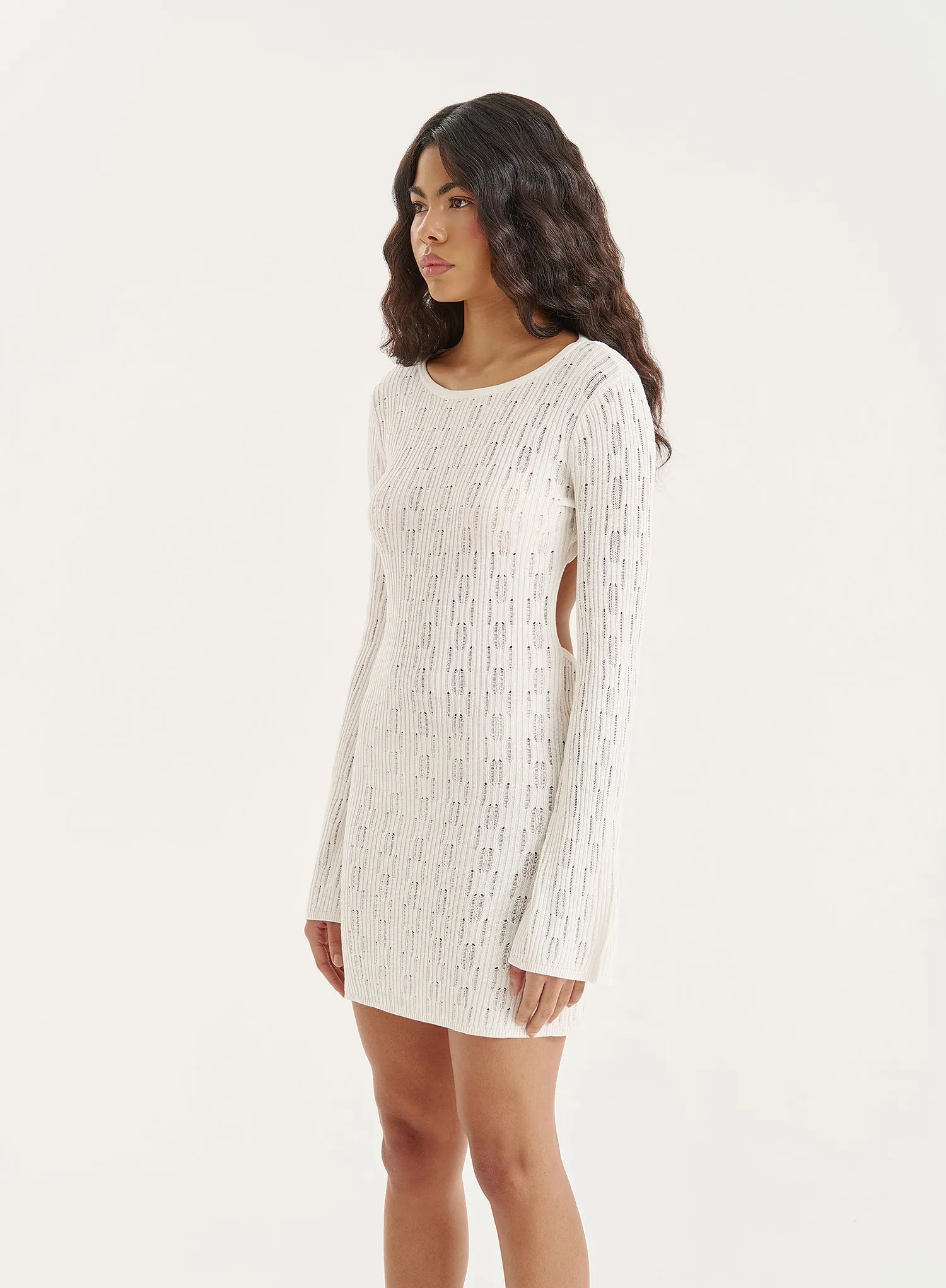 White Knitted Open Back Crochet Mini Dress sold by 4th and Reckless product image thumbnail 4