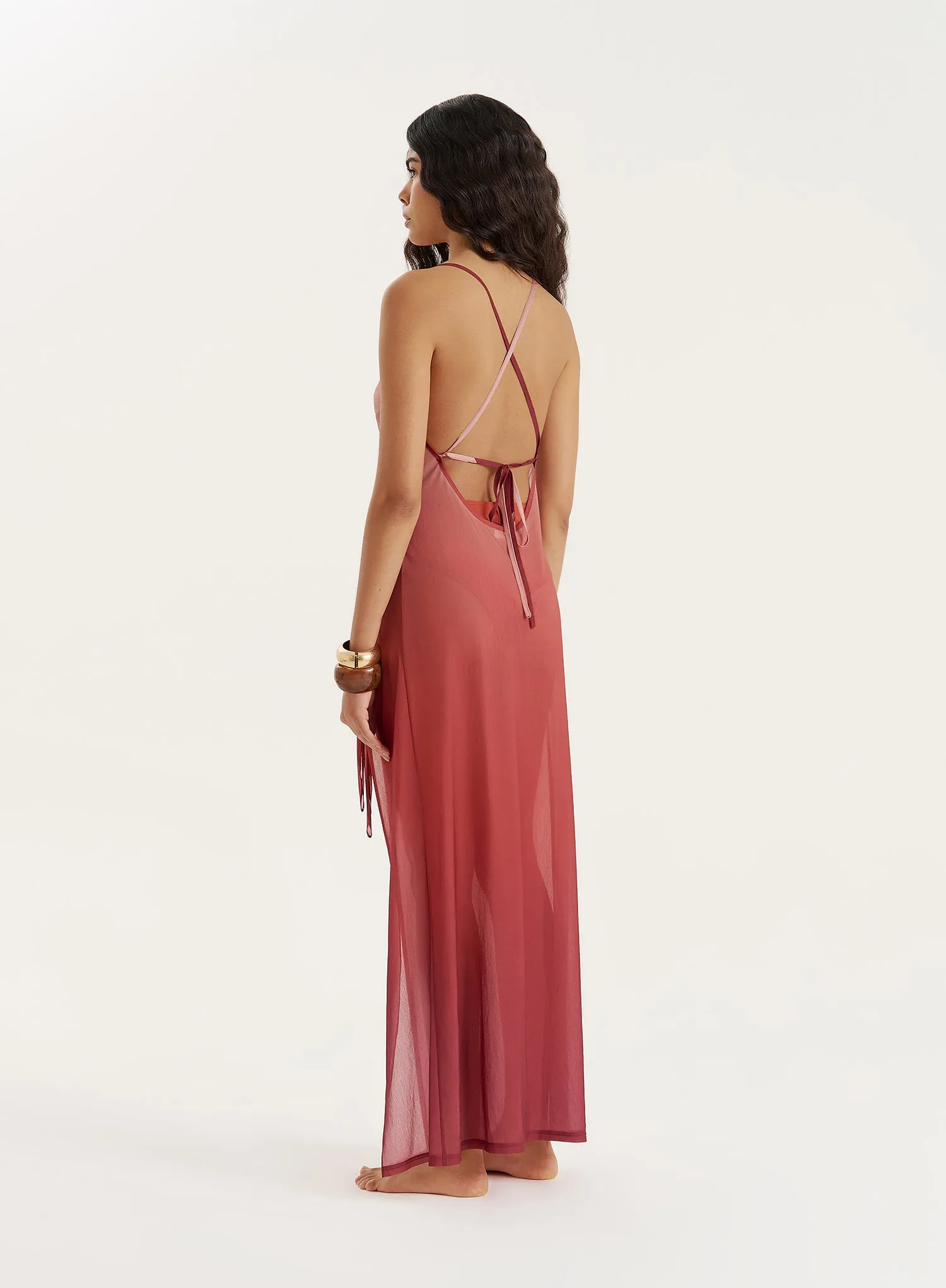 Red Ombre Mesh Side Split Maxi Dress- Raphaella sold by 4th and Reckless product image thumbnail 5