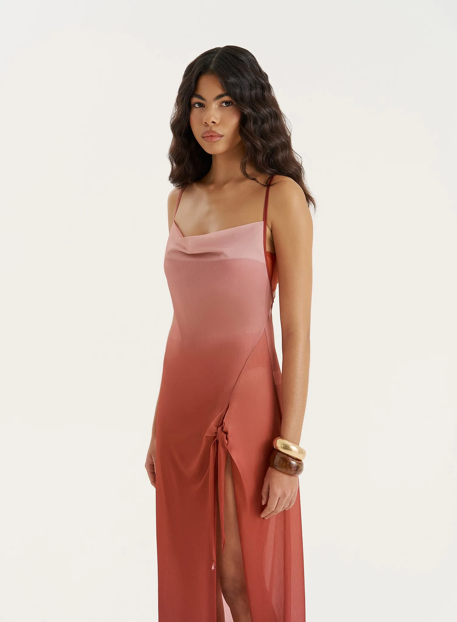 Red Ombre Mesh Side Split Maxi Dress- Raphaella sold by 4th and Reckless product image thumbnail 3