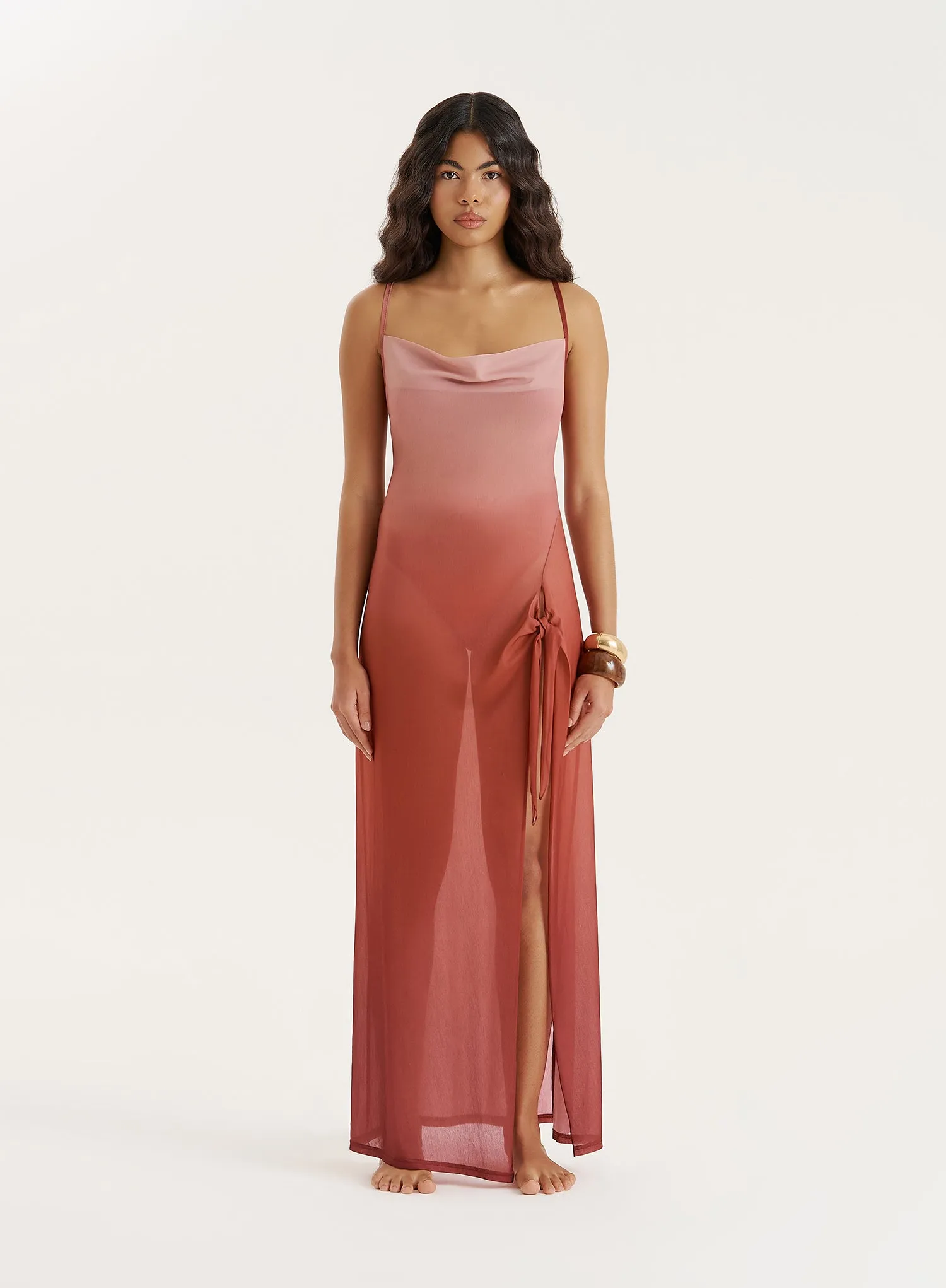 Red Ombre Mesh Side Split Maxi Dress- Raphaella sold by 4th and Reckless