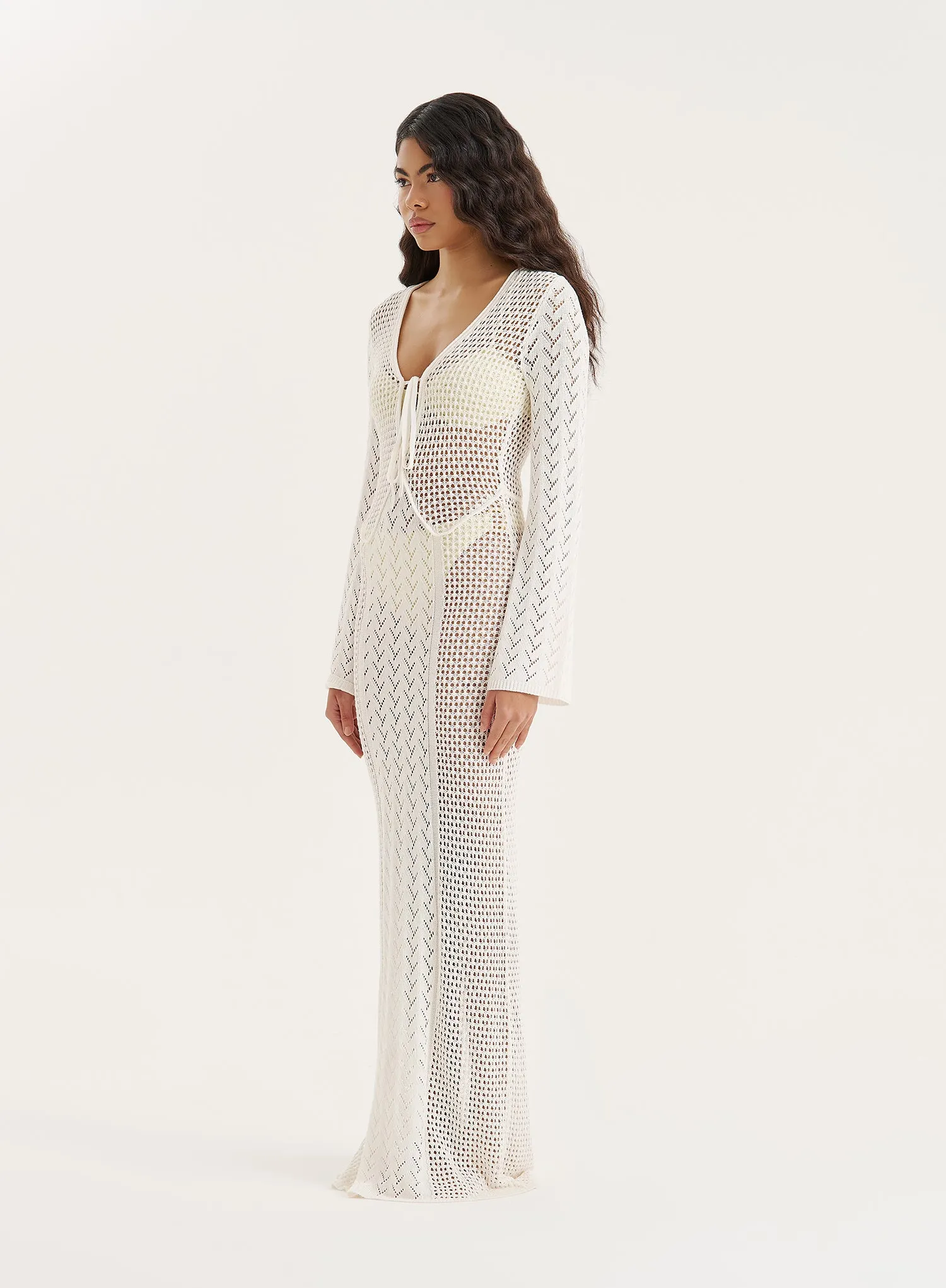 Cream Knit Panelled Crochet Maxi Dress- Chloe sold by 4th and Reckless product image thumbnail 2