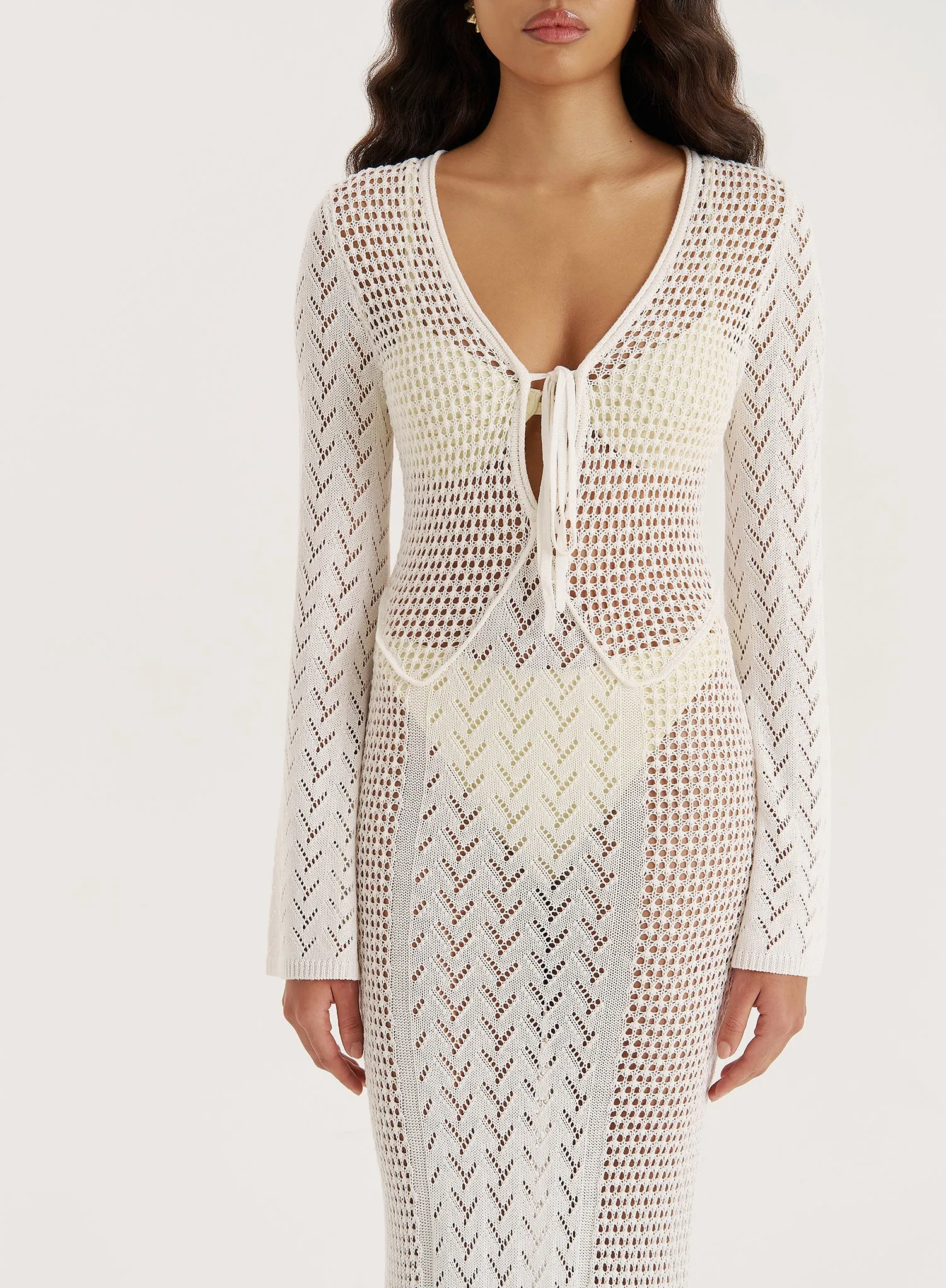 Cream Knit Panelled Crochet Maxi Dress- Chloe sold by 4th and Reckless product image thumbnail 3