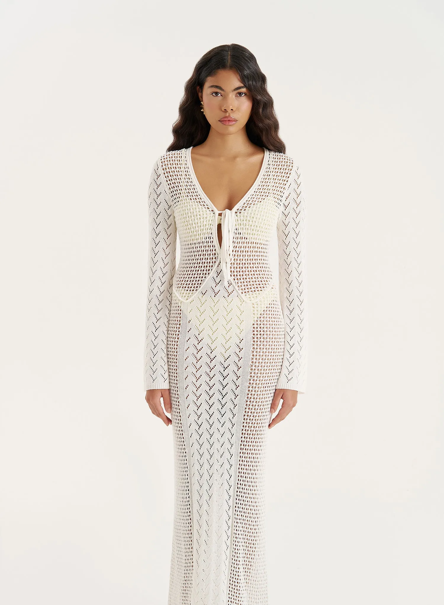 Cream Knit Panelled Crochet Maxi Dress- Chloe sold by 4th and Reckless product image thumbnail 4