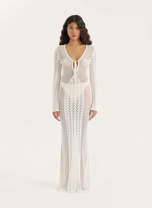 Cream Knit Panelled Crochet Maxi Dress- Chloe sold by 4th and Reckless