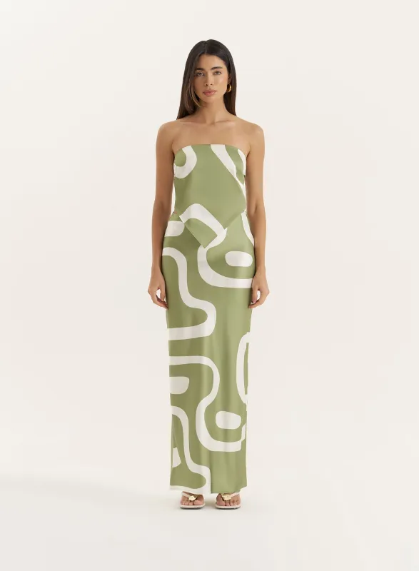 Green Abstract Print Satin Maxi Skirt sold by 4th and Reckless