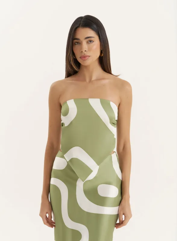 Green Abstract Print Satin Bandeau Top made by 4th and Reckless
