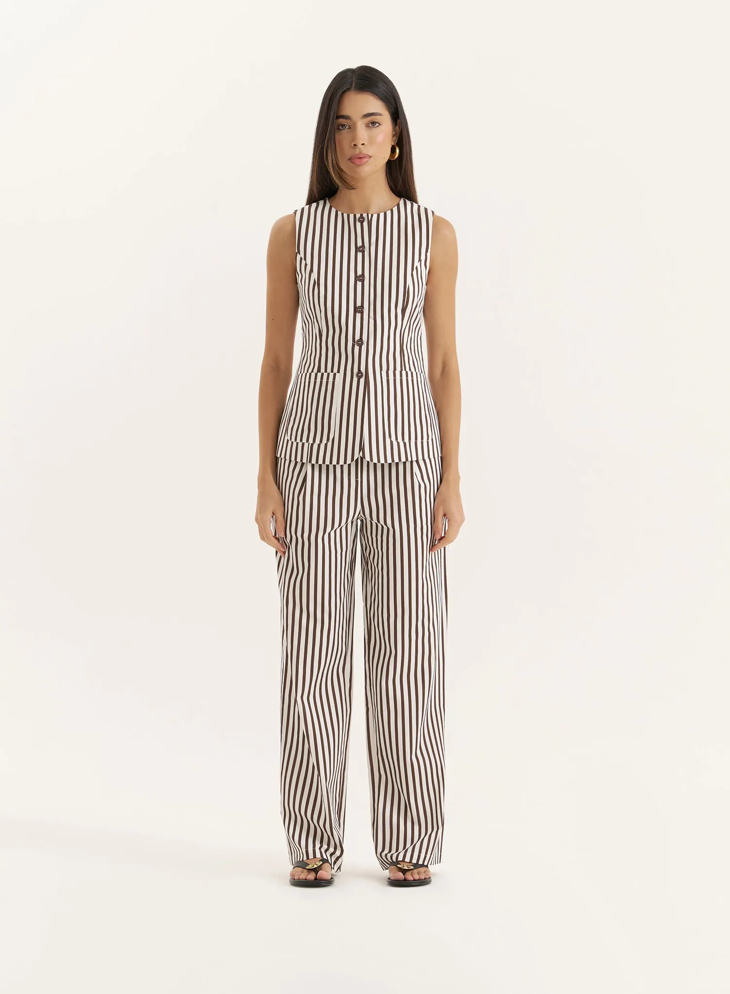 Brown Stripe Straight Leg Trouser sold by 4th and Reckless