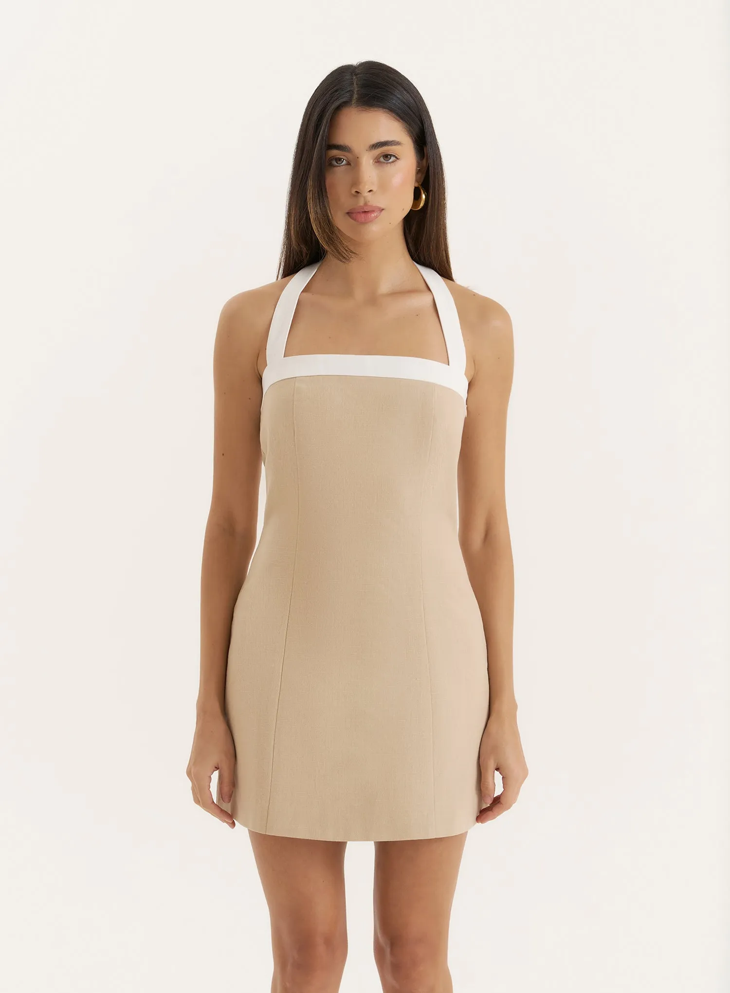 Beige Contrast Trim Mini Dress sold by 4th and Reckless product image thumbnail 4