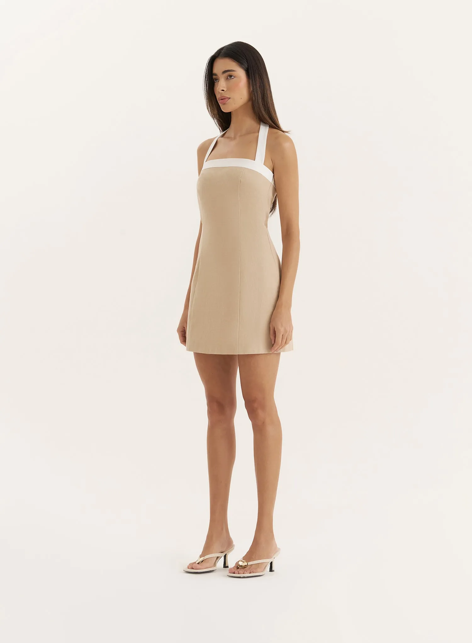 Beige Contrast Trim Mini Dress sold by 4th and Reckless product image thumbnail 2