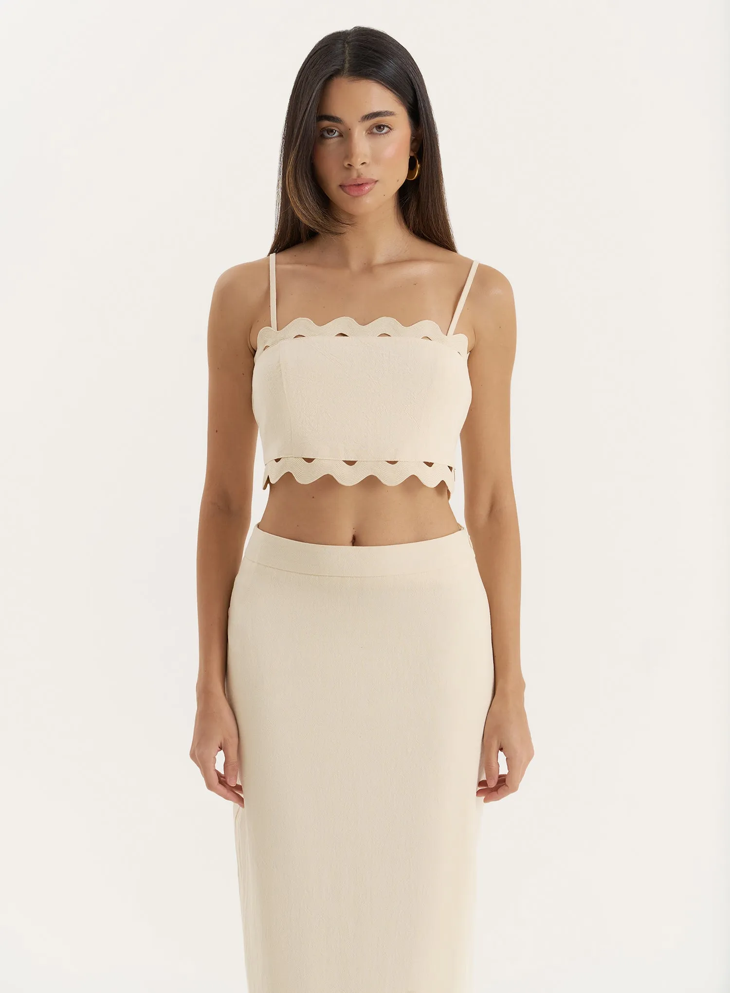 Buttercream Scallop Trim Crop Top- Coral sold by 4th and Reckless