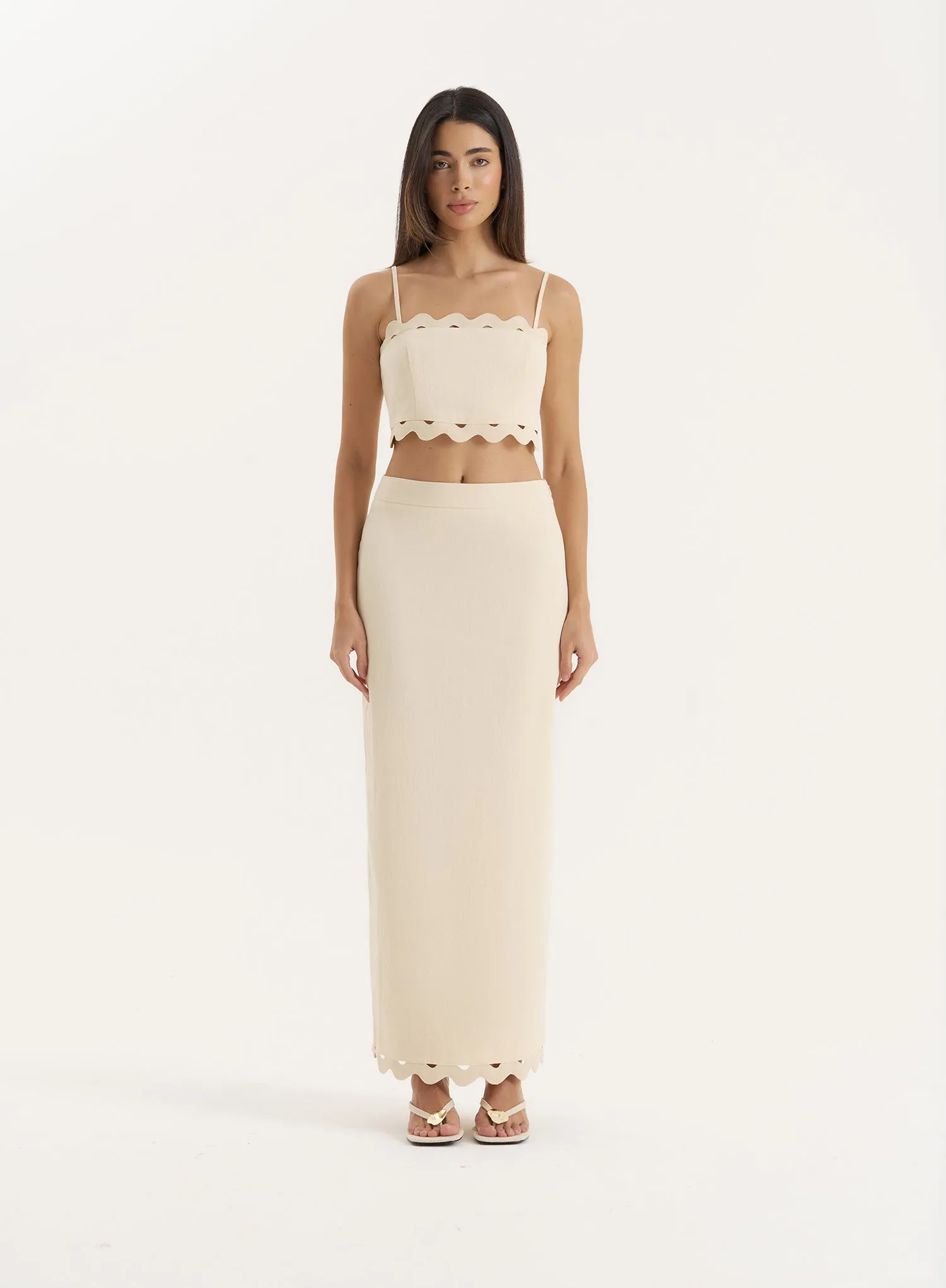 Buttercream Scallop Trim Maxi Skirt sold by 4th and Reckless