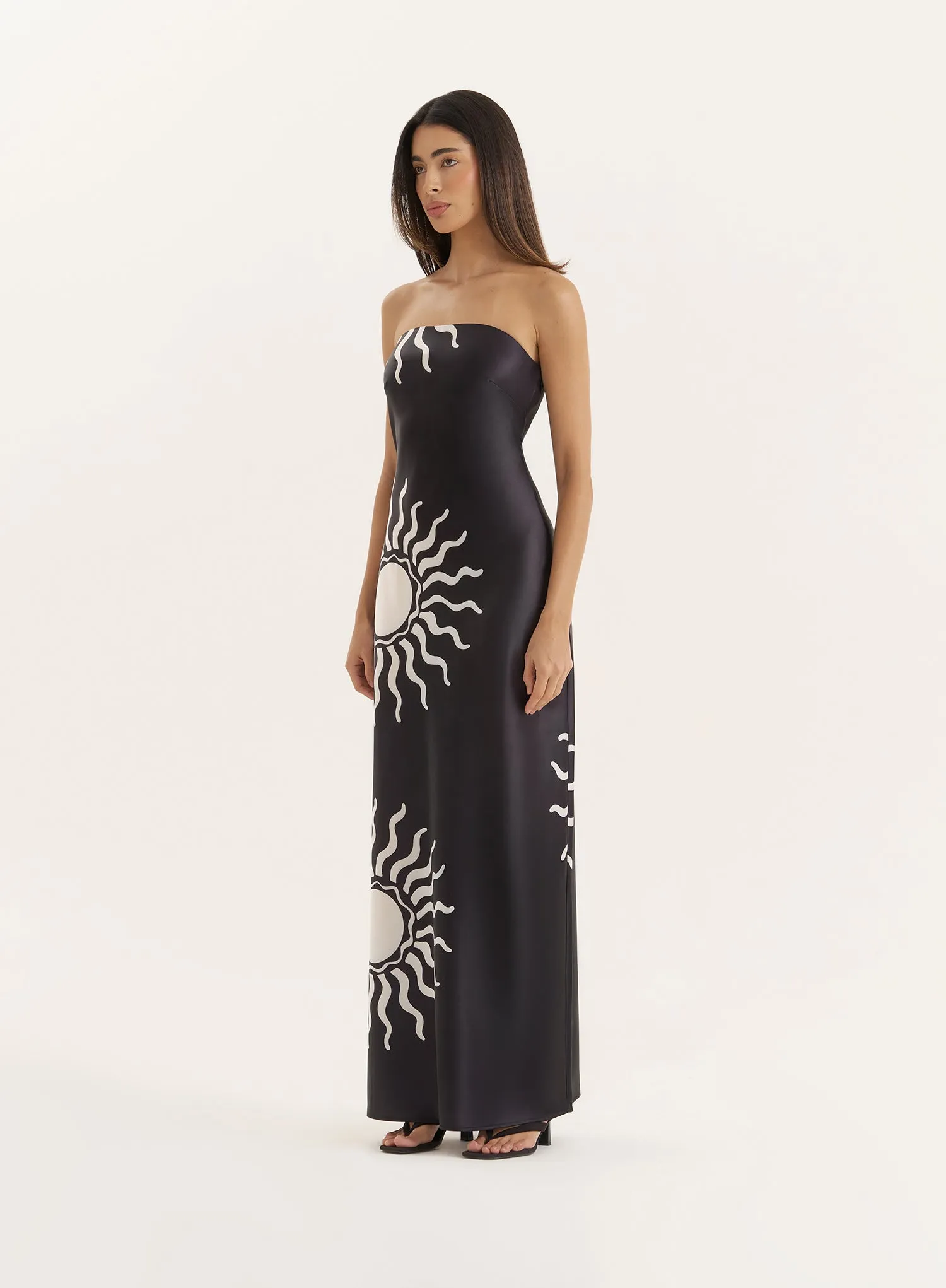 Black Sun Print Bandeau Satin Maxi Dress sold by 4th and Reckless product image thumbnail 2