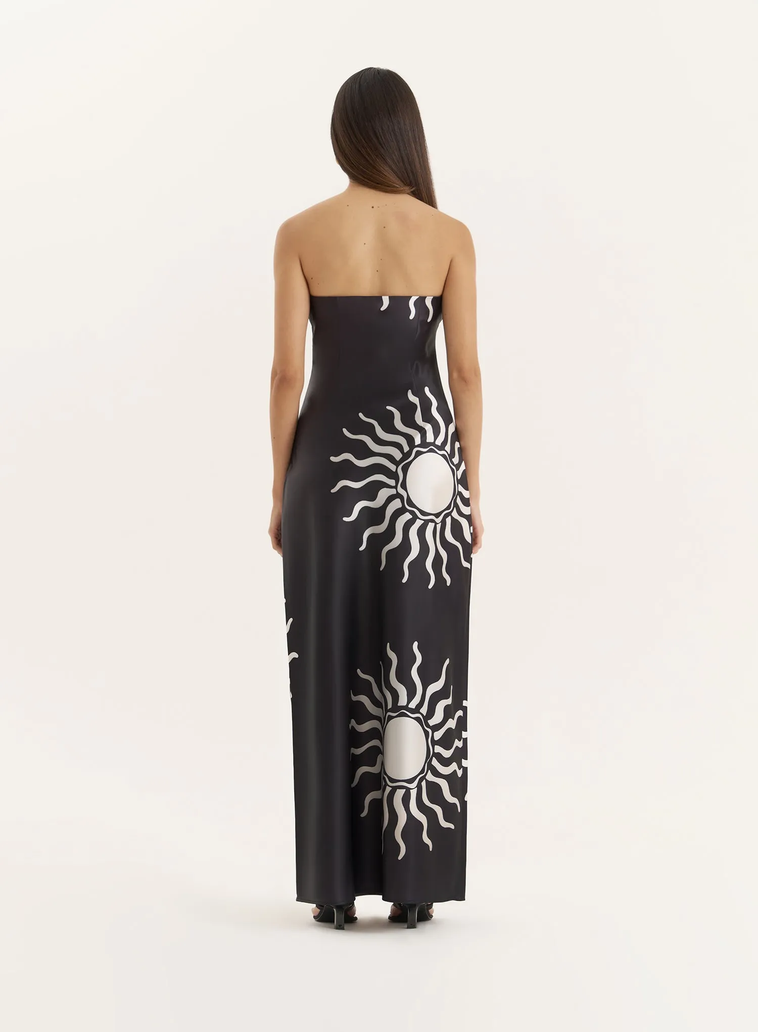 Black Sun Print Bandeau Satin Maxi Dress sold by 4th and Reckless product image thumbnail 5