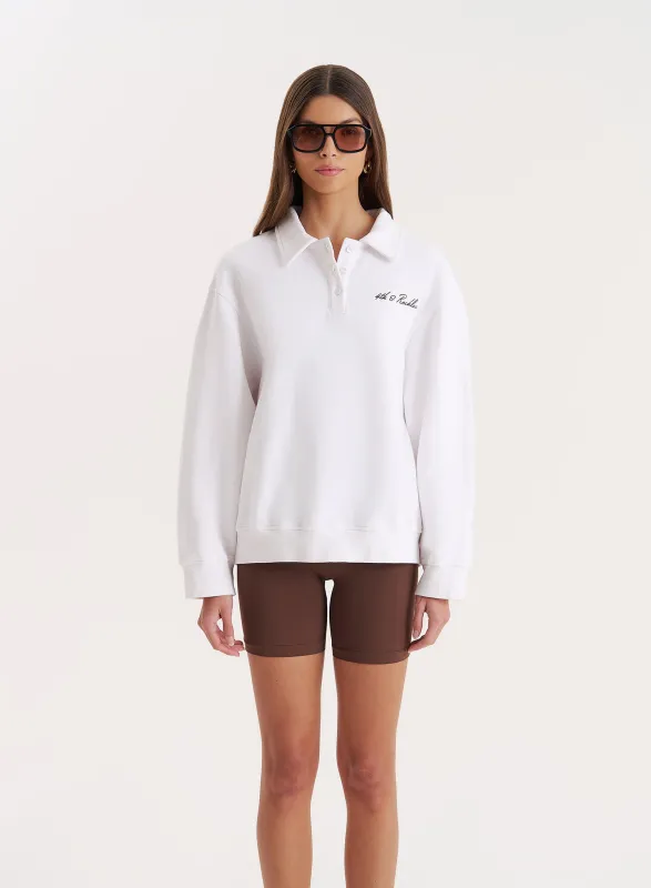 White Branded Polo Sweatshirt made by 4th and Reckless