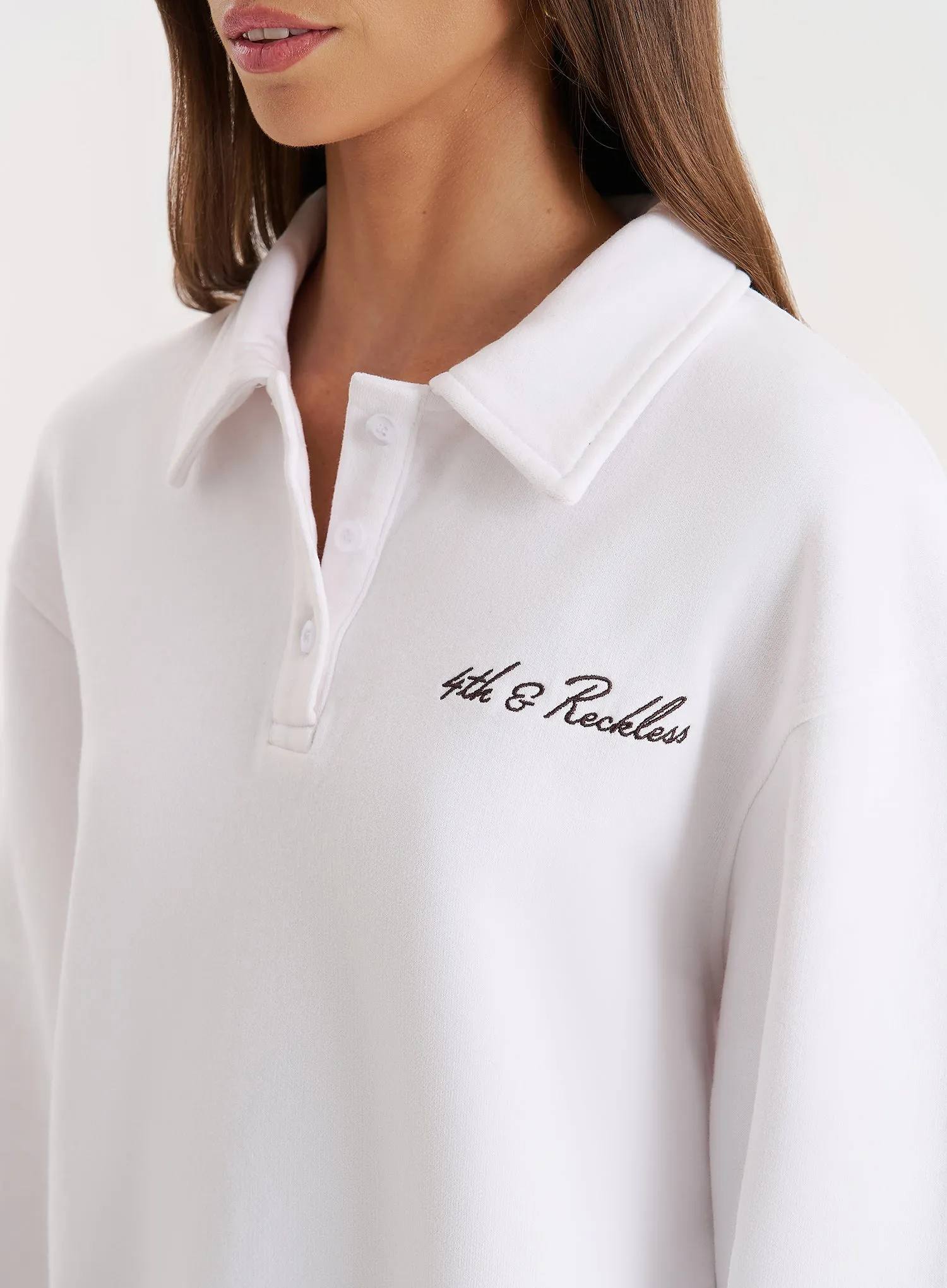 White Branded Polo Sweatshirt sold by 4th and Reckless product image thumbnail 3