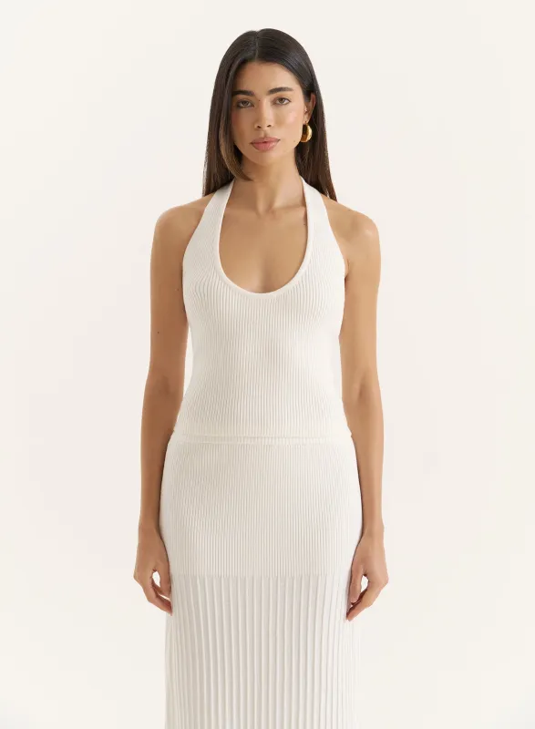 White Rib Knit Halterneck Top- Ivey sold by 4th and Reckless