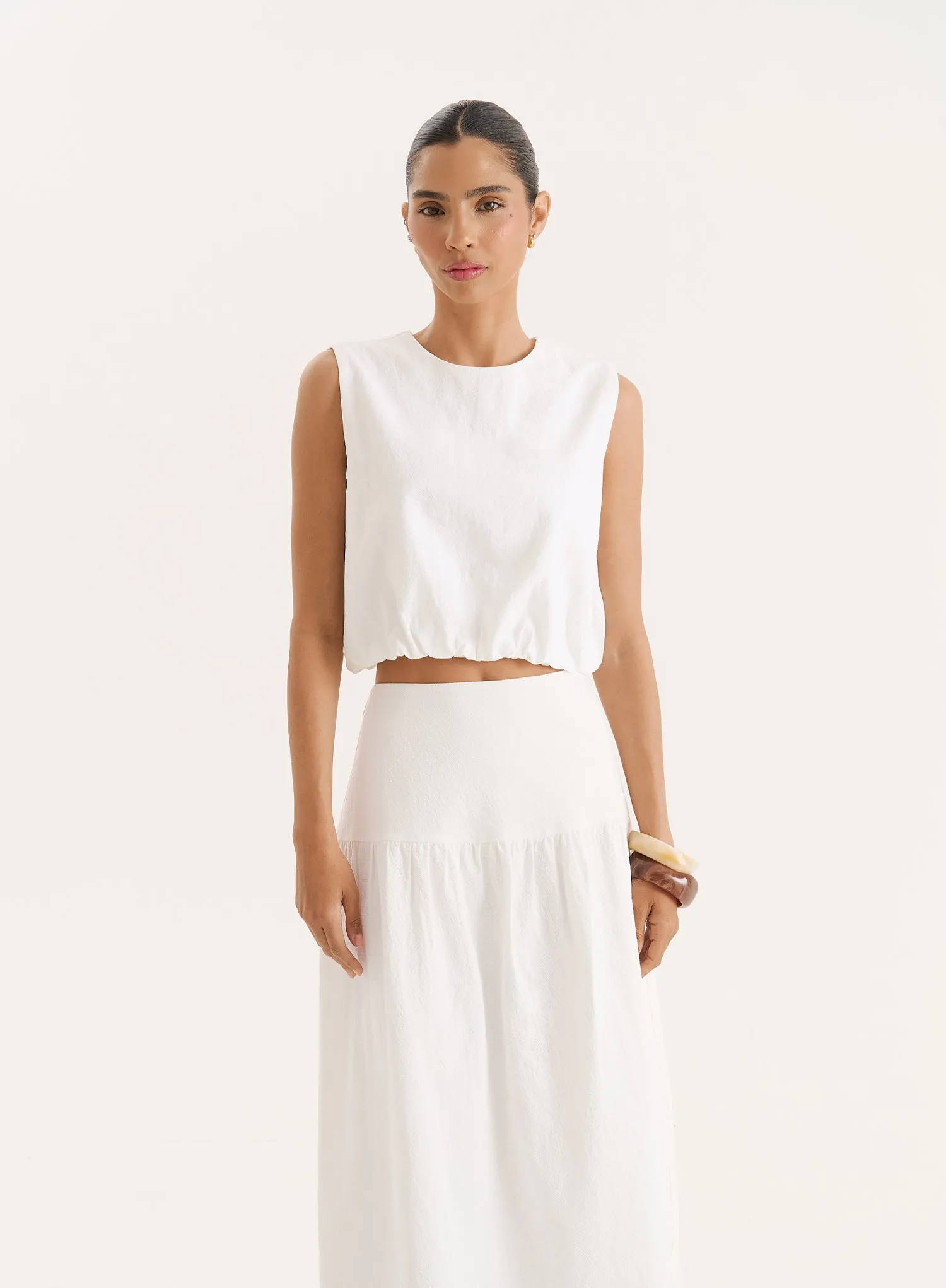 White Cotton Drop Waist Maxi Skirt- Selene sold by 4th and Reckless product image thumbnail 4