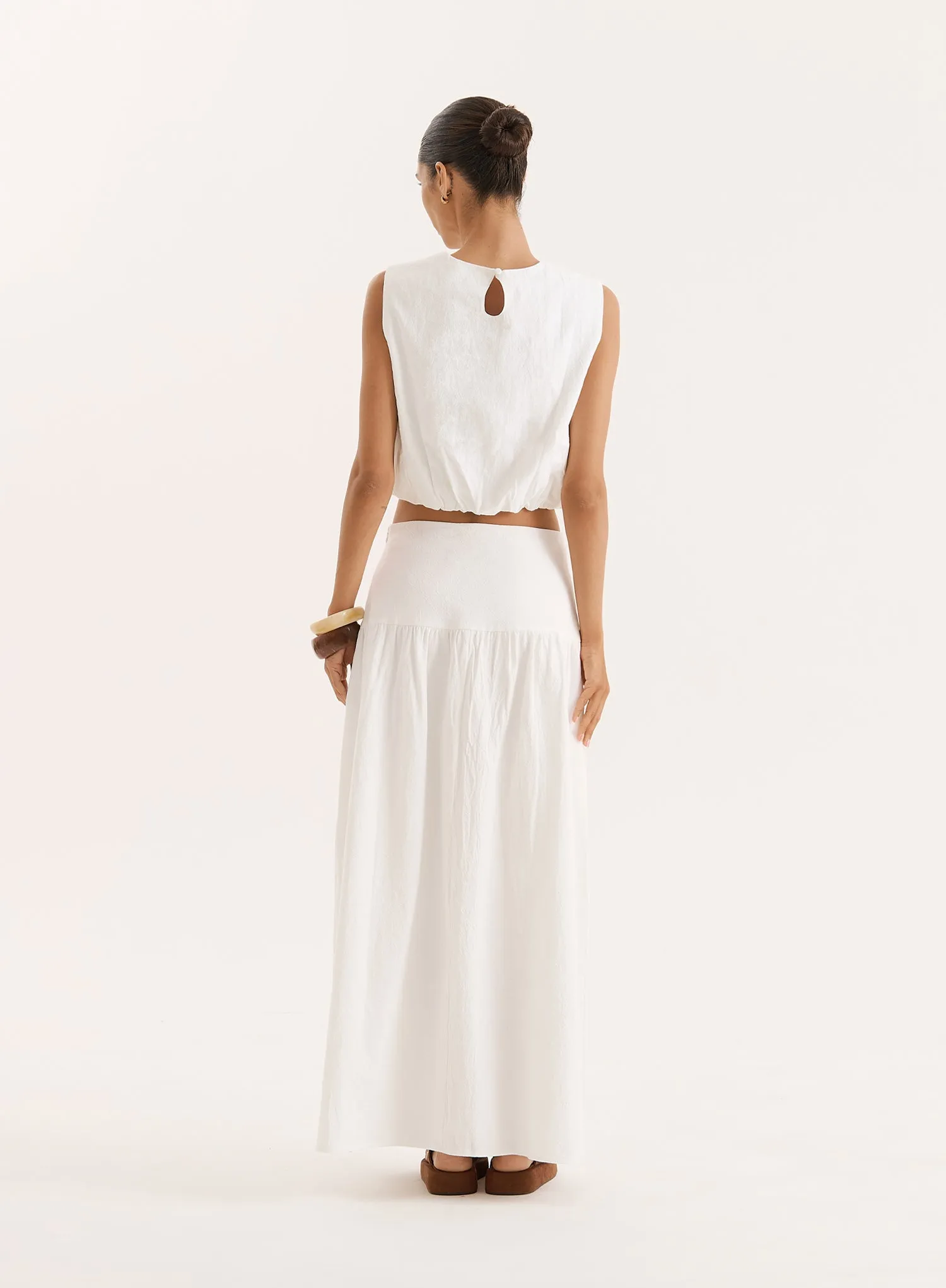 White Cotton Drop Waist Maxi Skirt- Selene sold by 4th and Reckless product image thumbnail 5