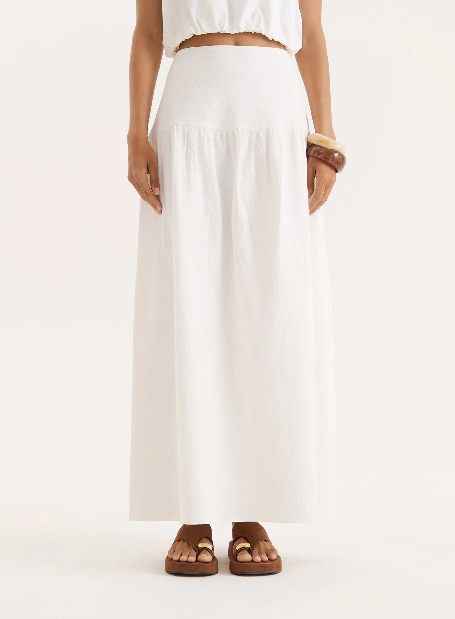White Cotton Drop Waist Maxi Skirt- Selene sold by 4th and Reckless product image thumbnail 3