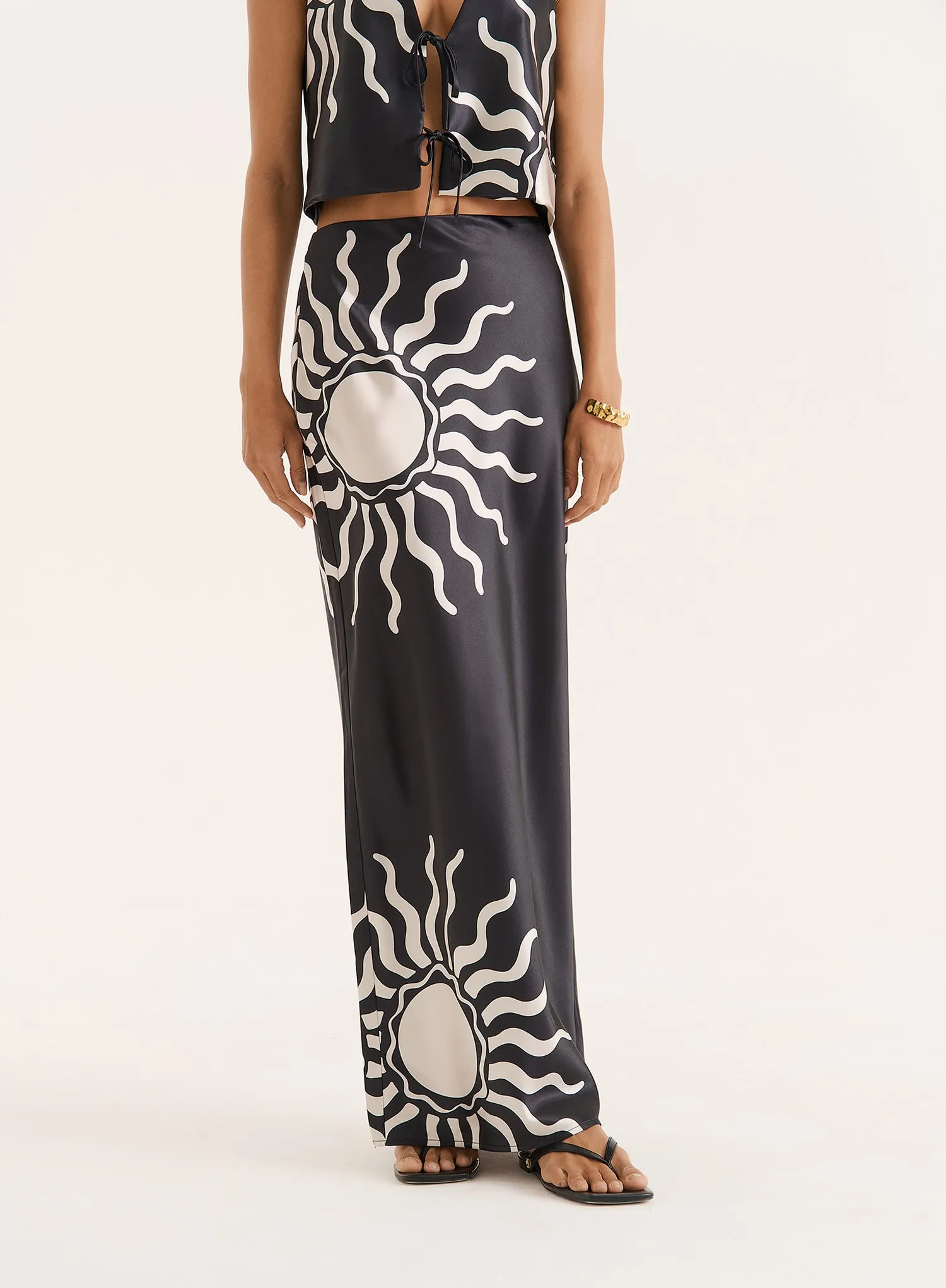 Black Sun Print Satin Maxi Skirt sold by 4th and Reckless product image thumbnail 4