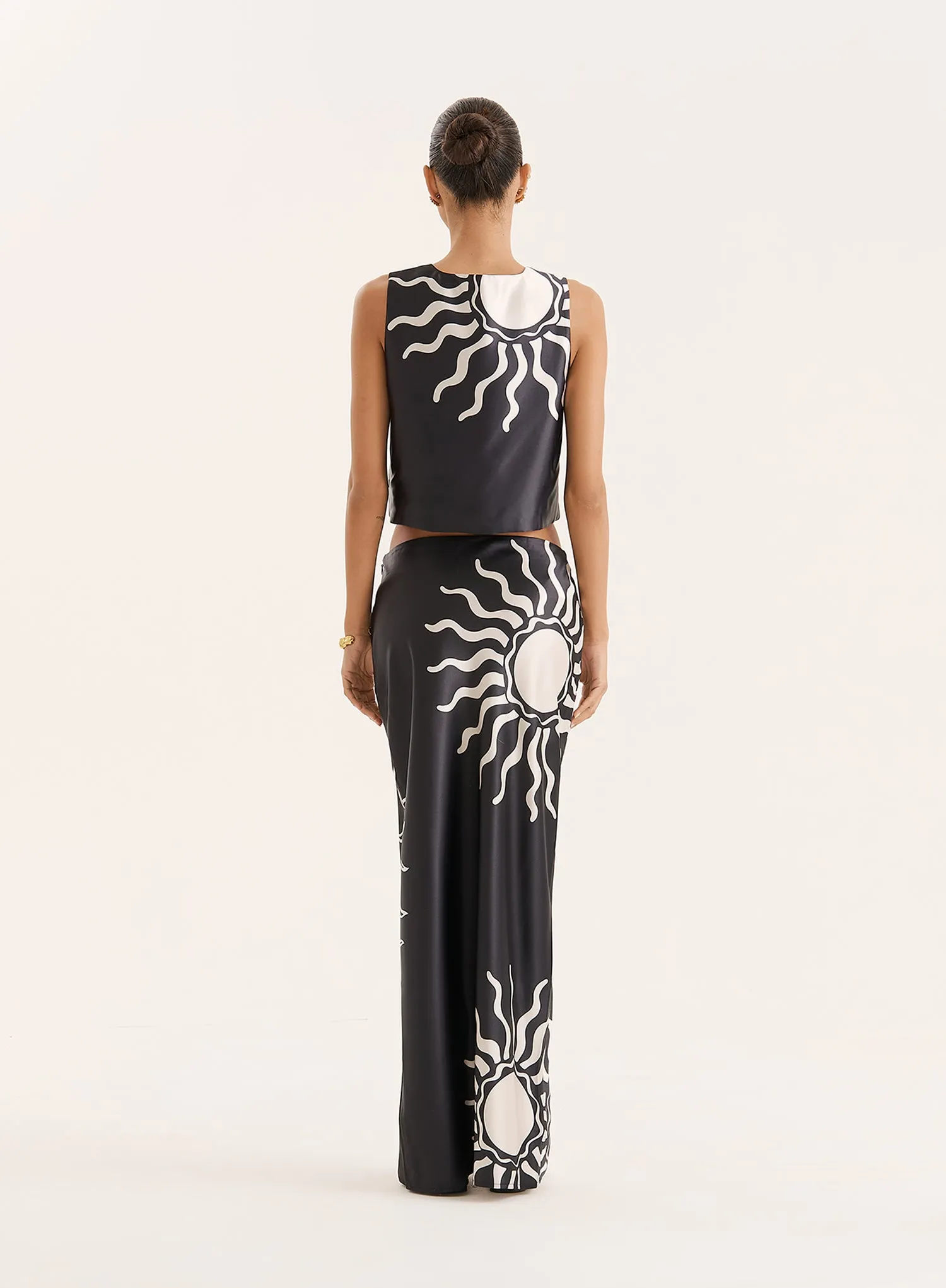 Black Sun Print Satin Maxi Skirt sold by 4th and Reckless product image thumbnail 5